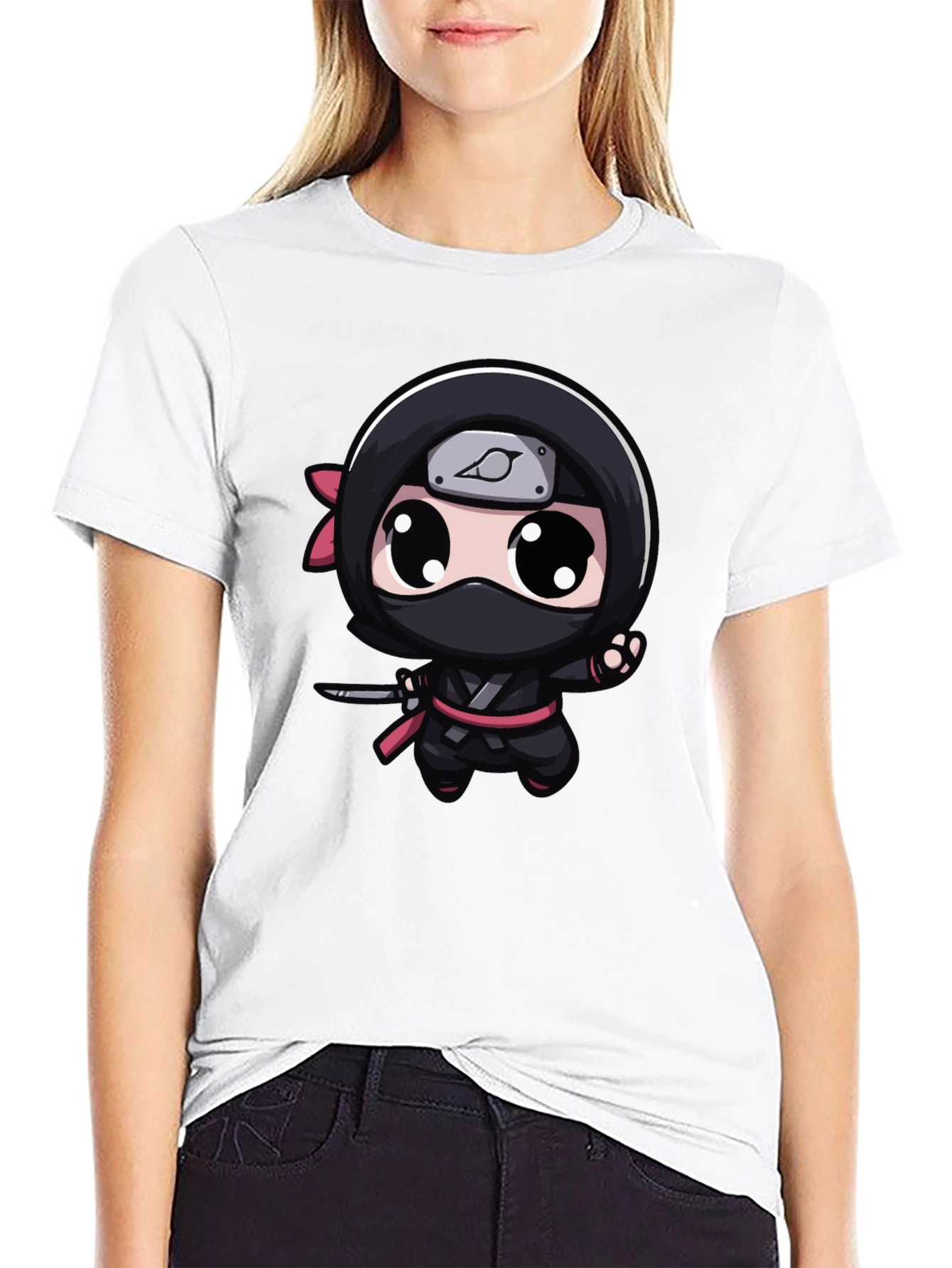 Black Kawaii Ninja Graphic Tee - Black Cotton Blend view 9