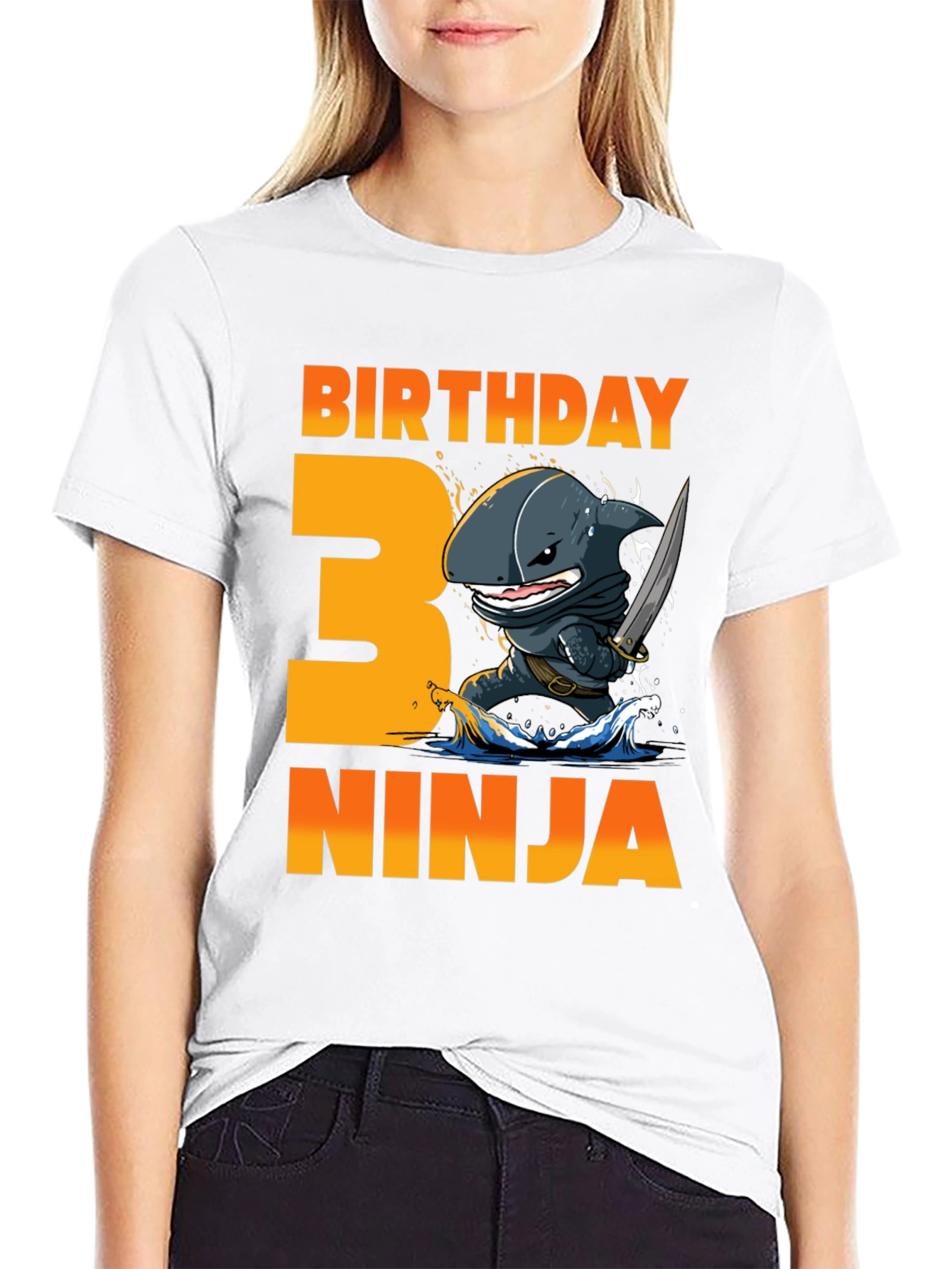 Black Birthday Ninja Shark 3rd Birthday T-Shirt view 9