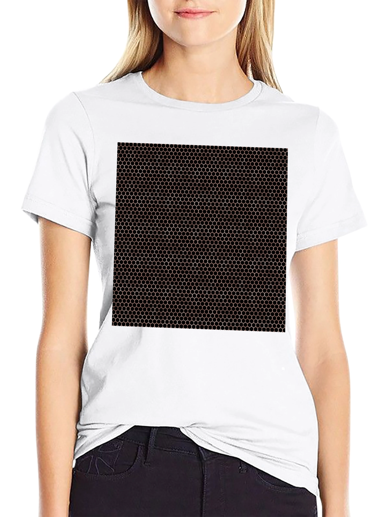 Black Honeycomb Pattern Black T-Shirt view 9