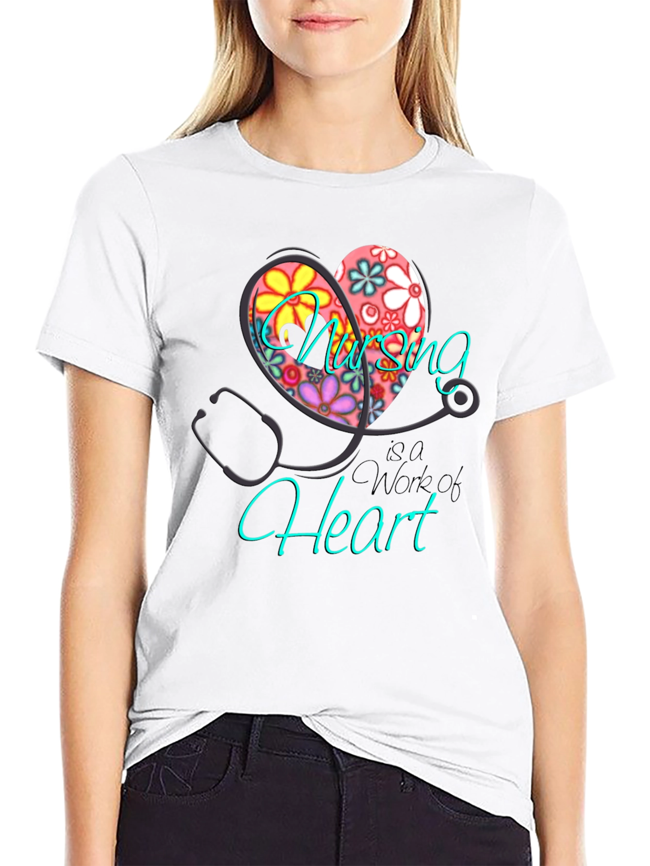 Black Nursing is a Work of Heart T-Shirt view 9