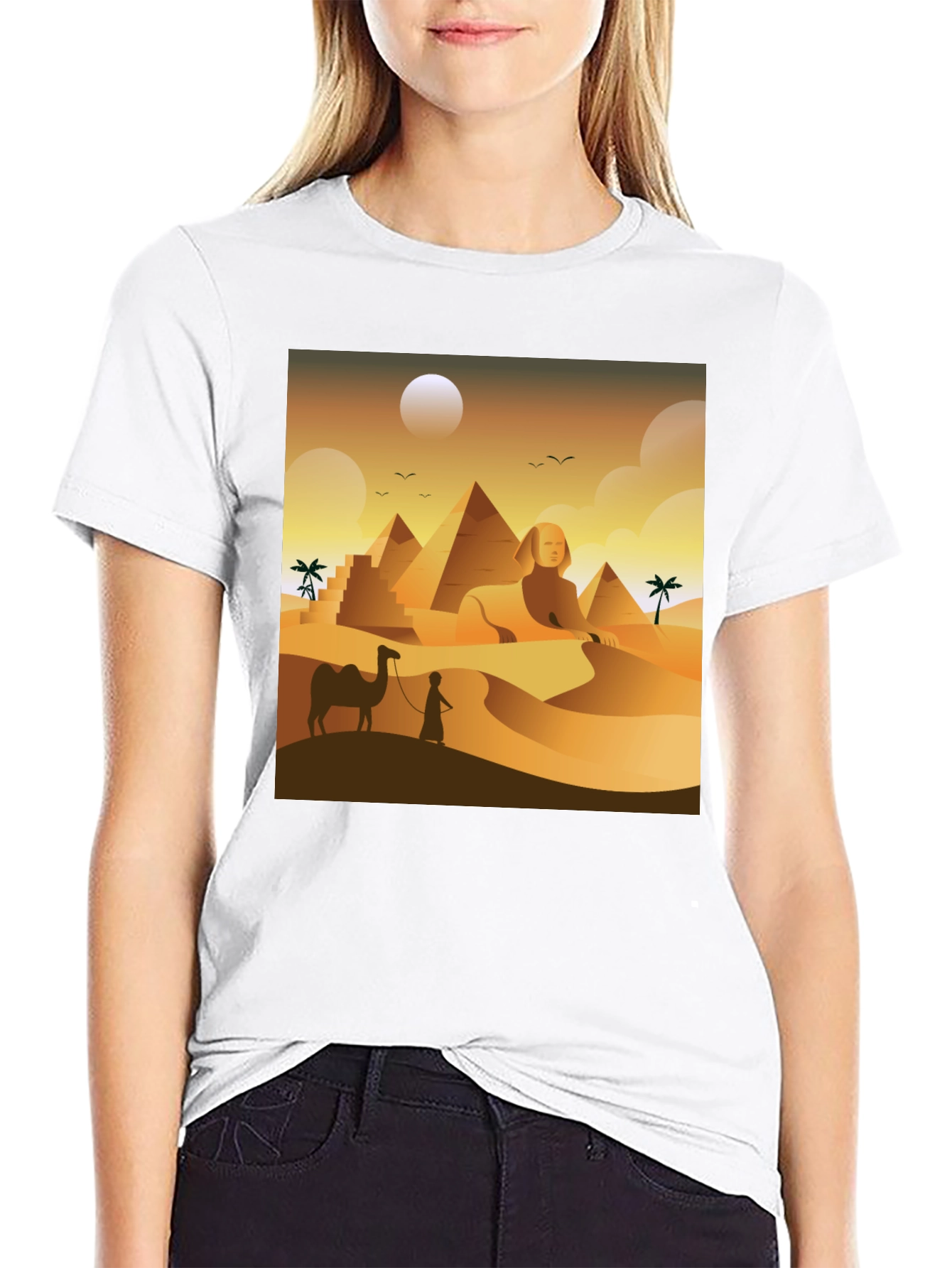 Black Egyptian Desert T-Shirt: Sphinx & Pyramids view 9