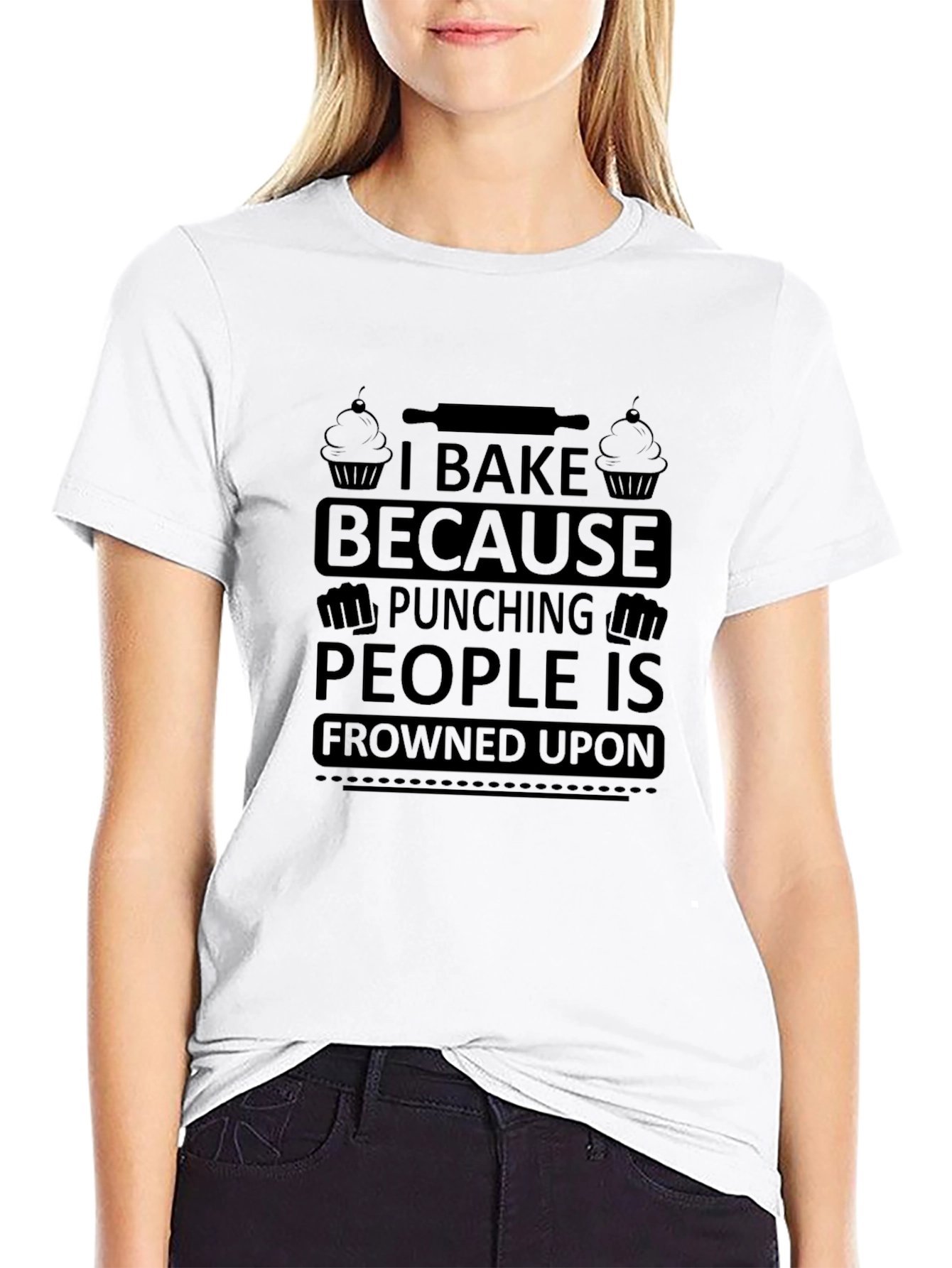 Black I Bake Because Punching People Tee view 9