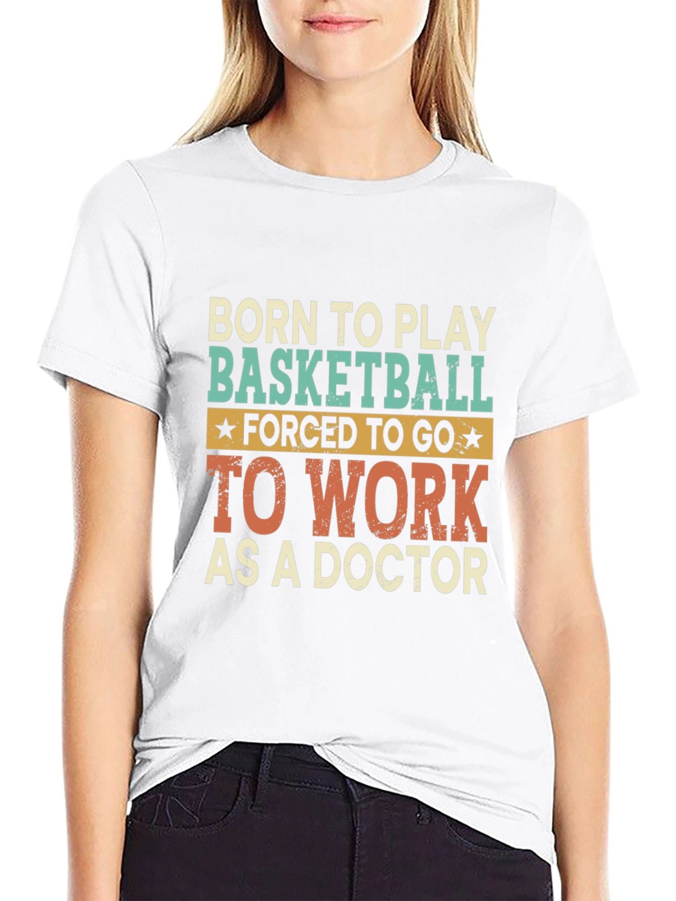 Black Born to Play Basketball Doctor T-Shirt view 9