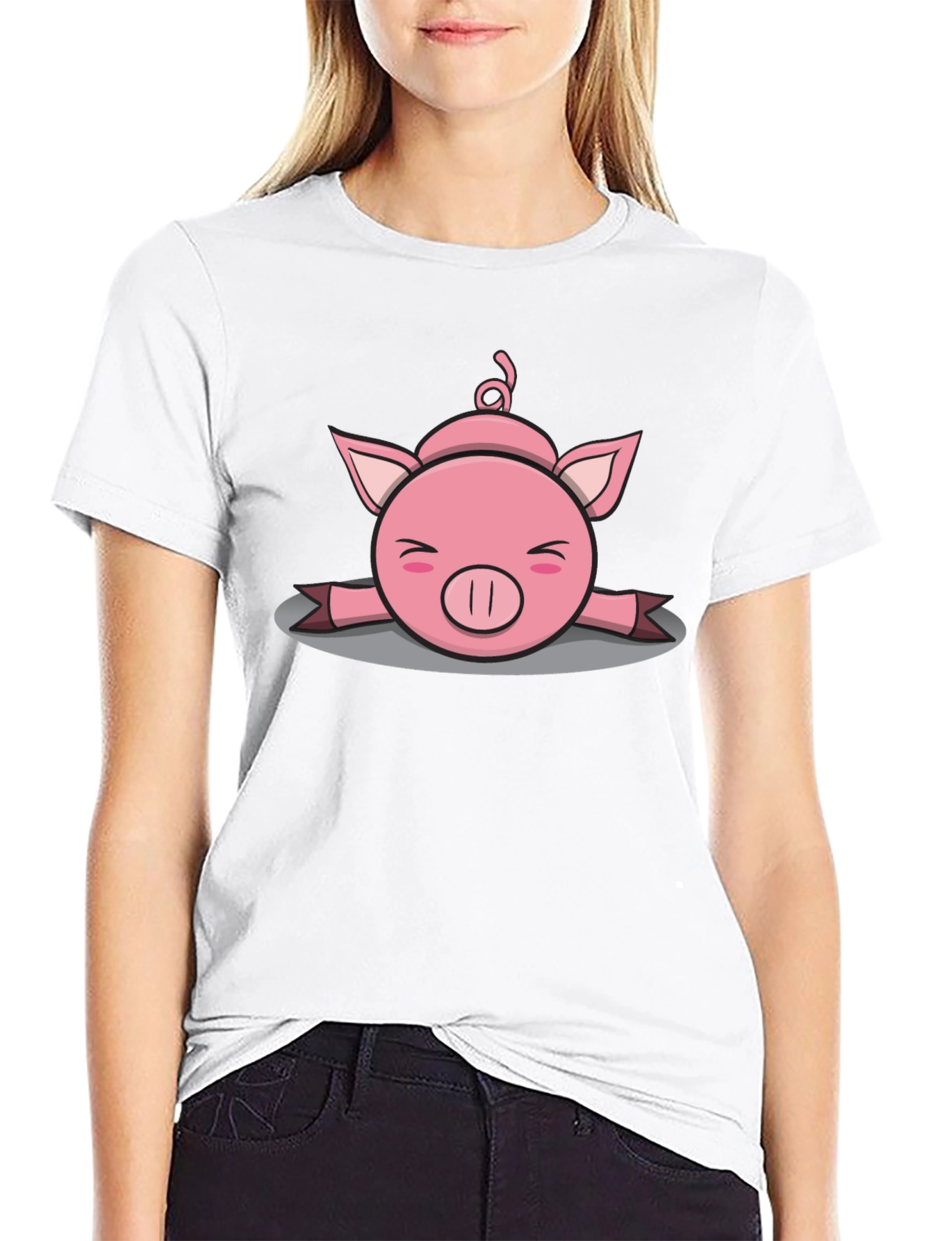 Black Funny Pig T-Shirt - Splat Design - Cute Cartoon Tee view 9