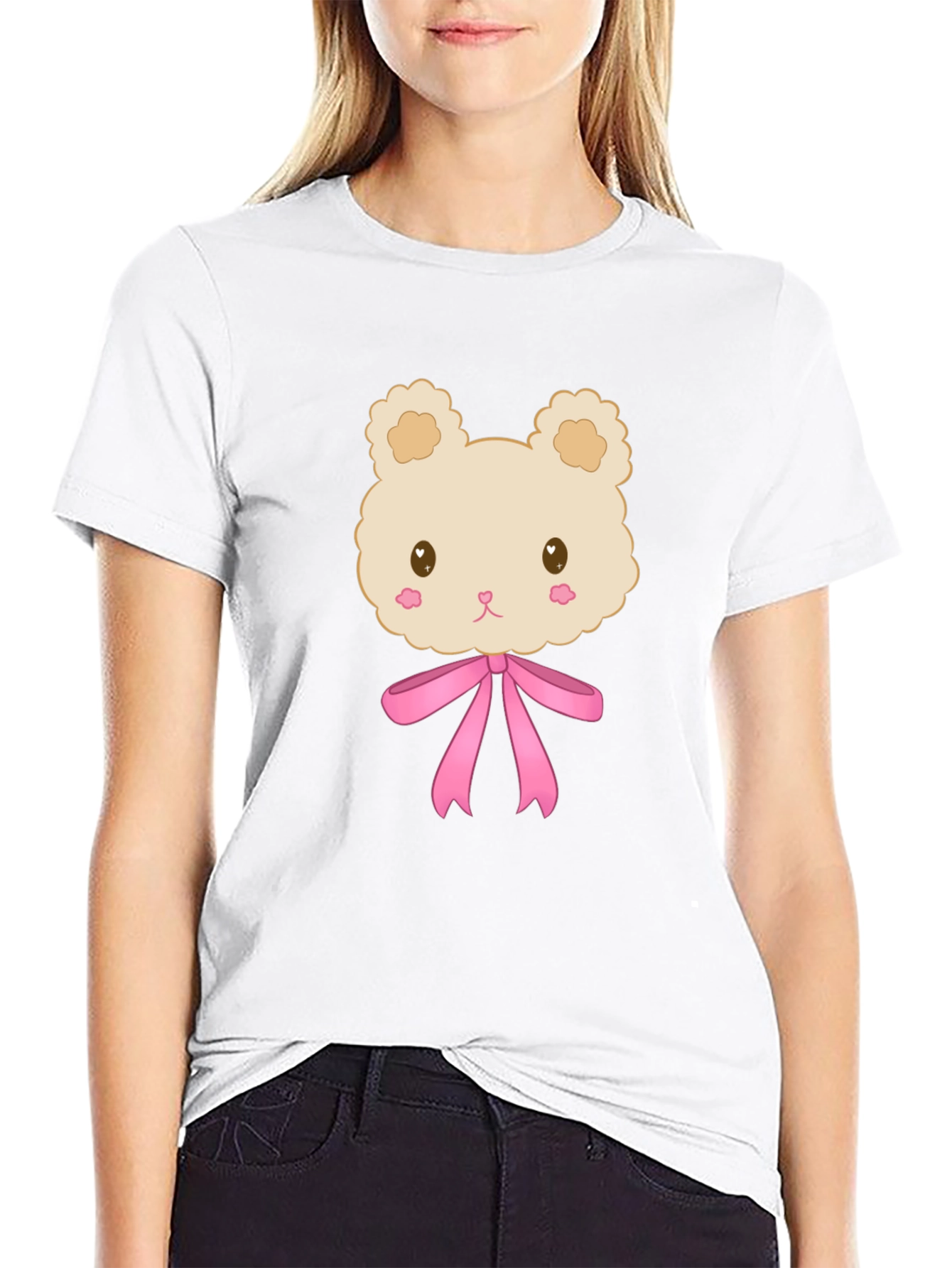 Black Cute Cartoon Teddy Bear T-Shirt - Black view 9