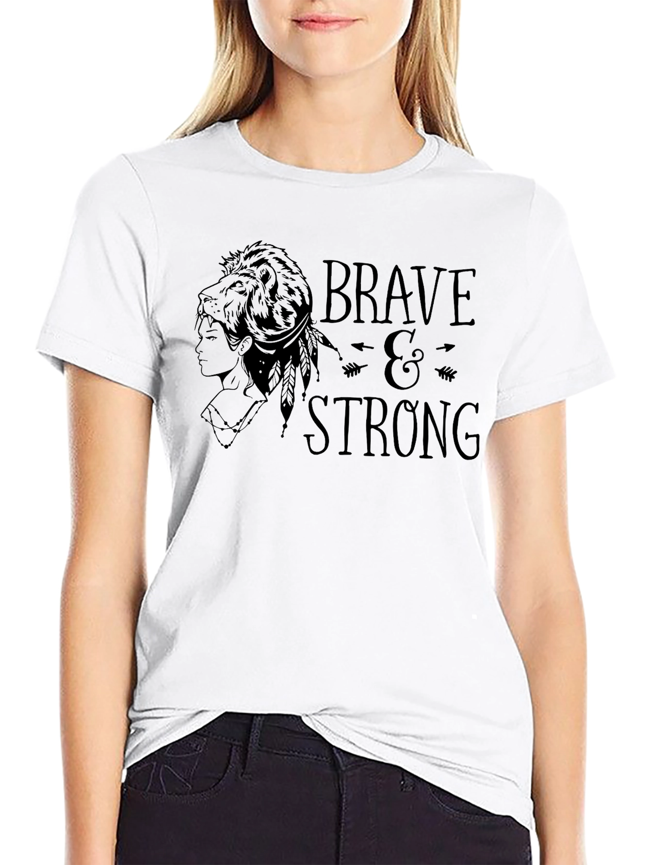 Black Brave & Strong Graphic Tee - Black Cotton T-Shirt view 9