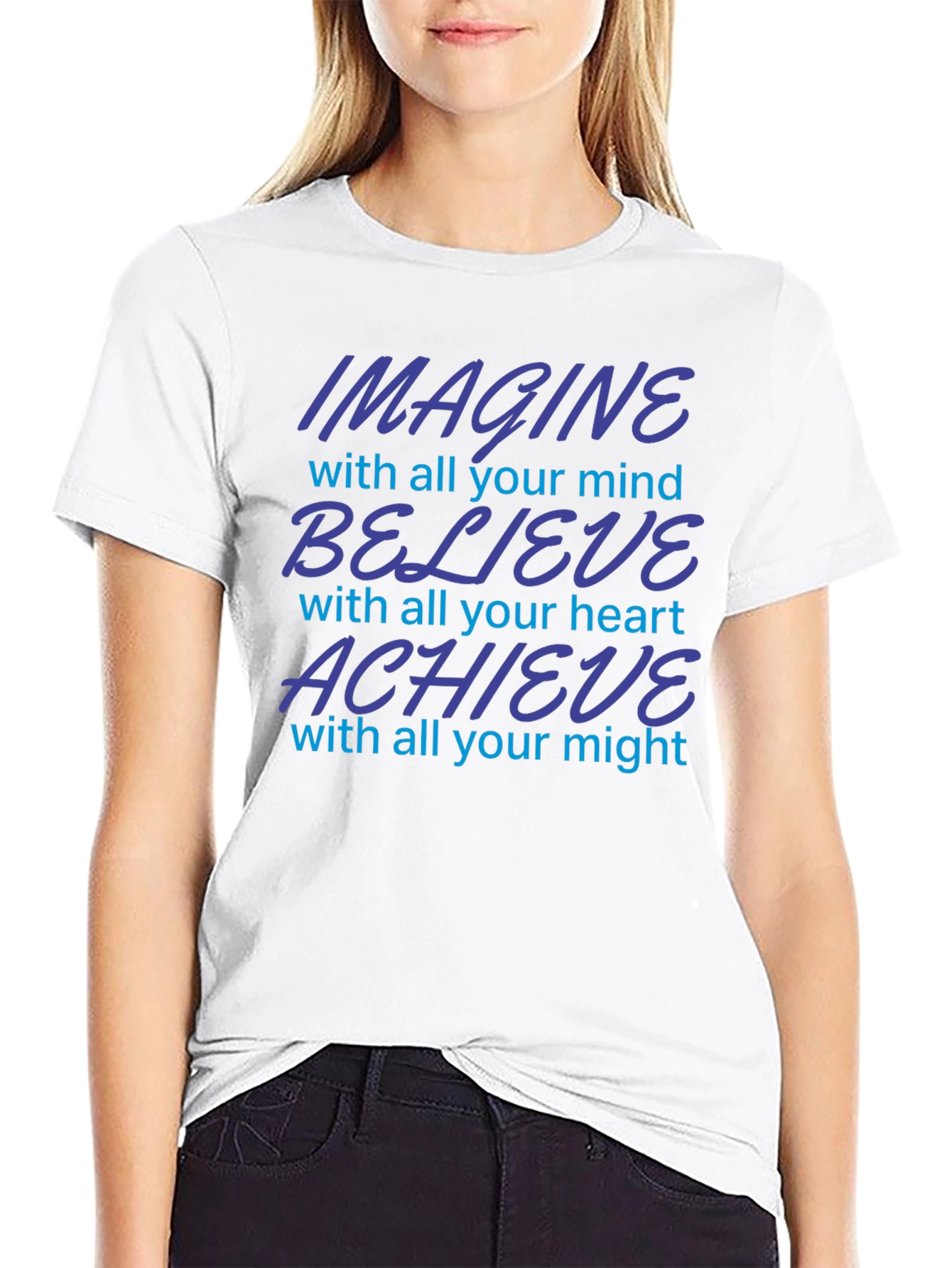 Black Imagine Believe Achieve Motivational T-Shirt view 9
