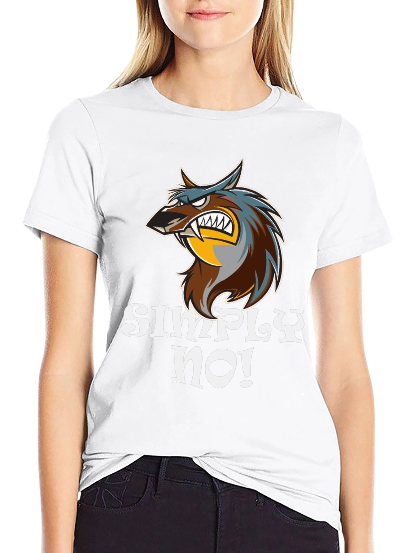 Black Simply No! Graphic Tee - Angry Wolf Design view 9