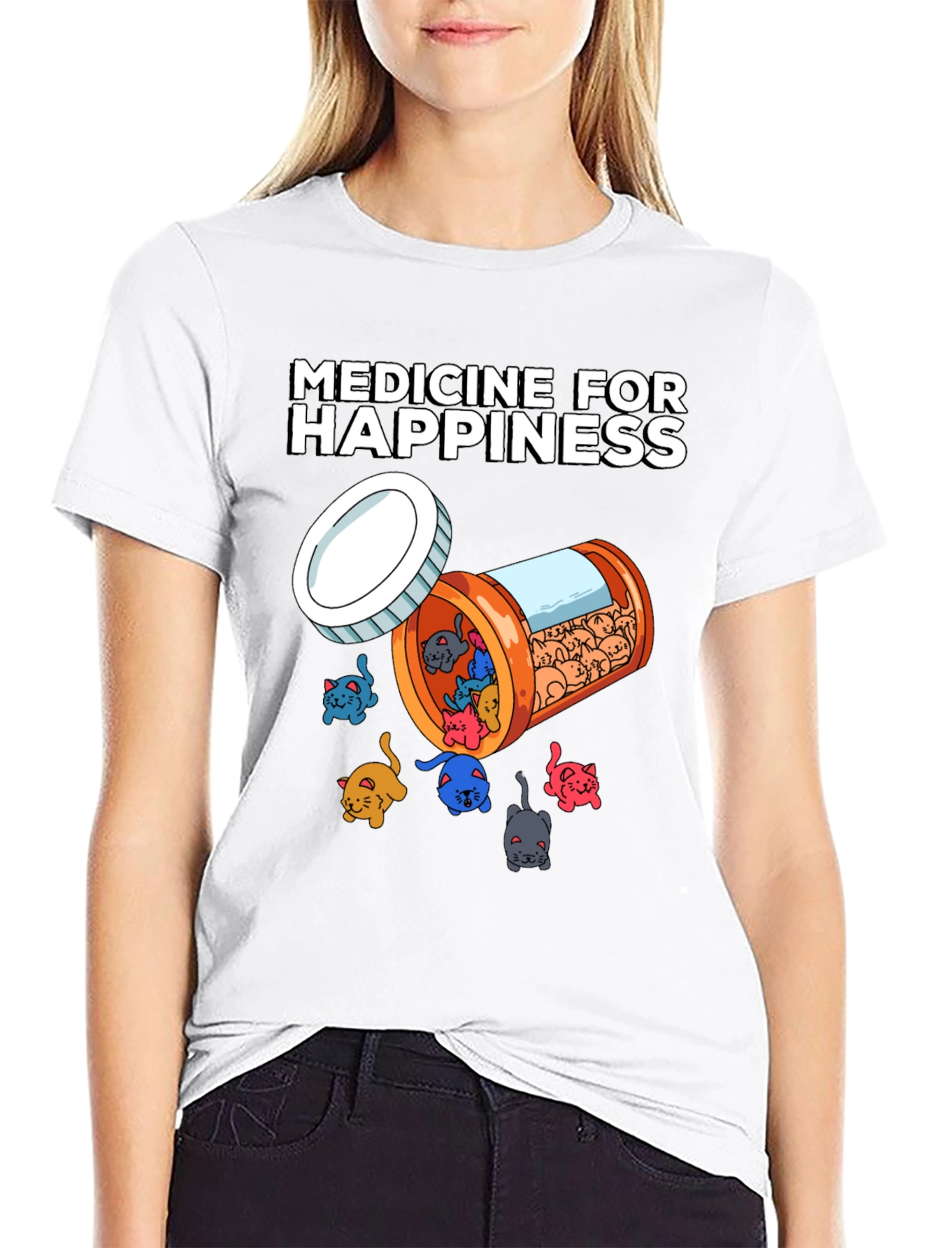 Black Medicine For Happiness Cat Lover T-Shirt view 9
