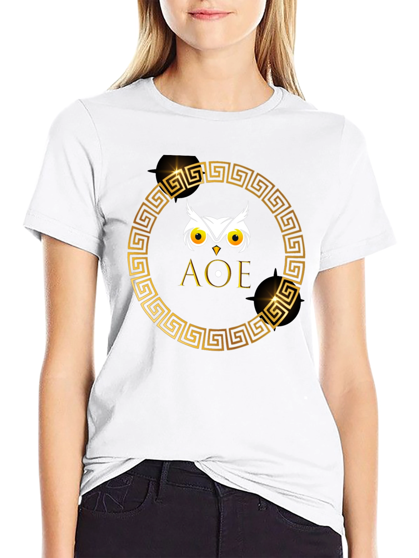 Black Owl AOE Graphic Tee - Greek Key Circle view 9