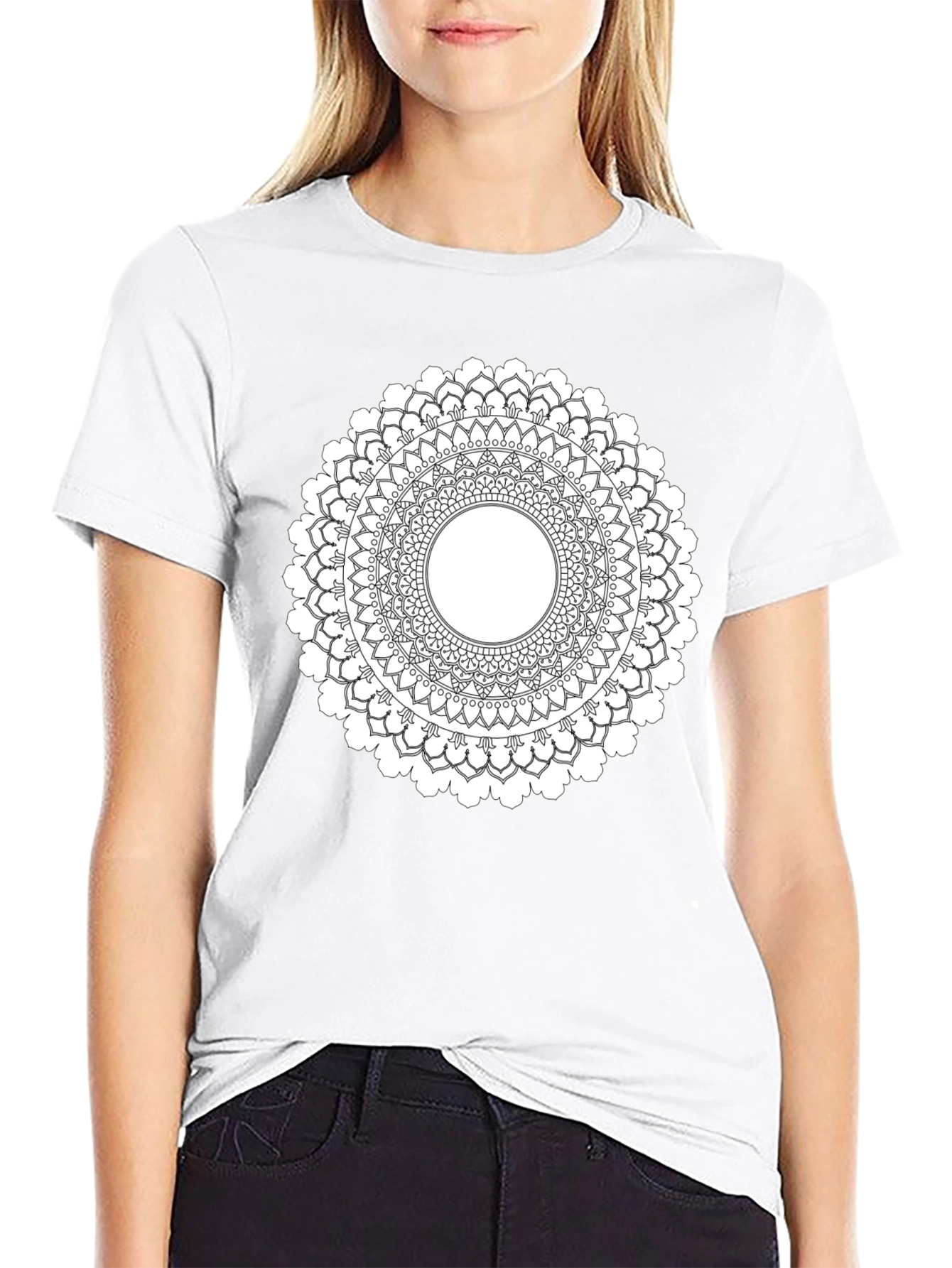 Black Black Mandala T-Shirt - Geometric Pattern view 9