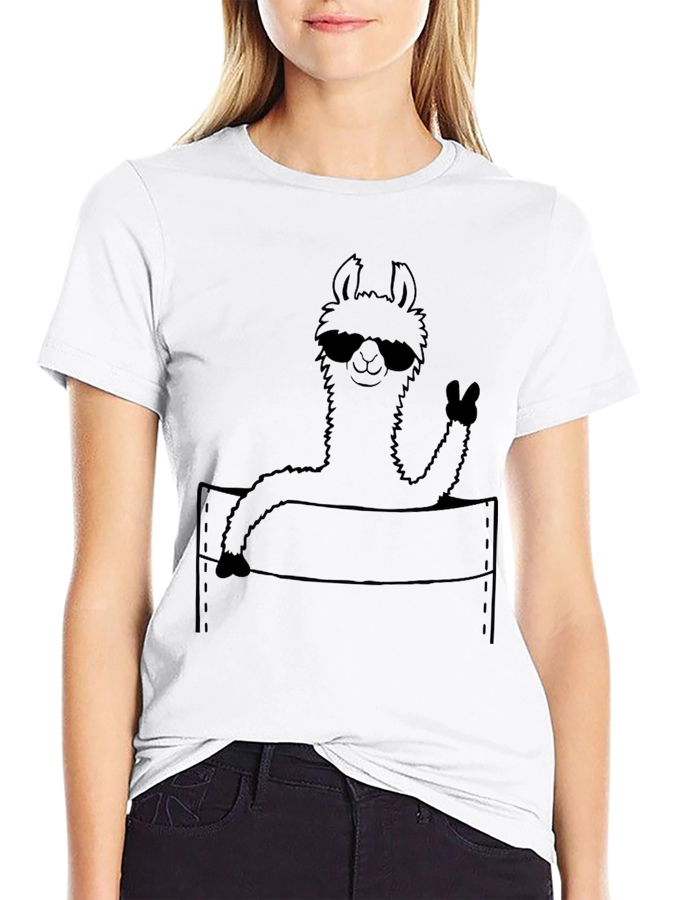 Black Cool Llama Pocket Tee - Fun Graphic T-Shirt view 9