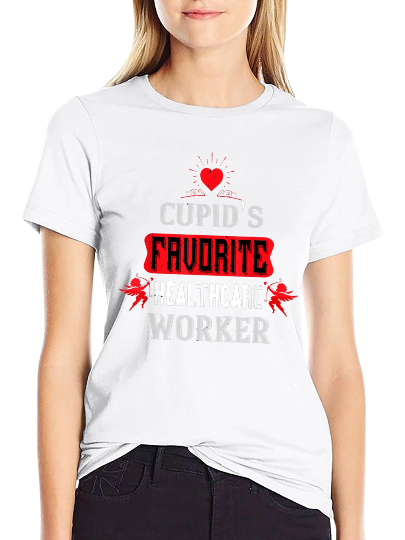 Black Cupid's Favorite Healthcare Worker Black T-Shirt view 9