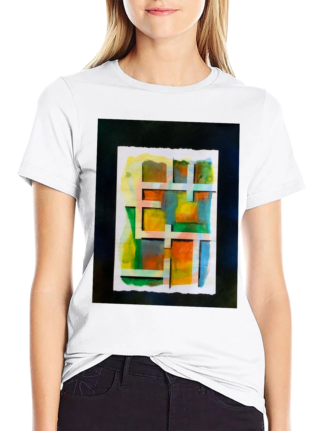 Black Abstract Watercolor Grid Graphic Tee view 9