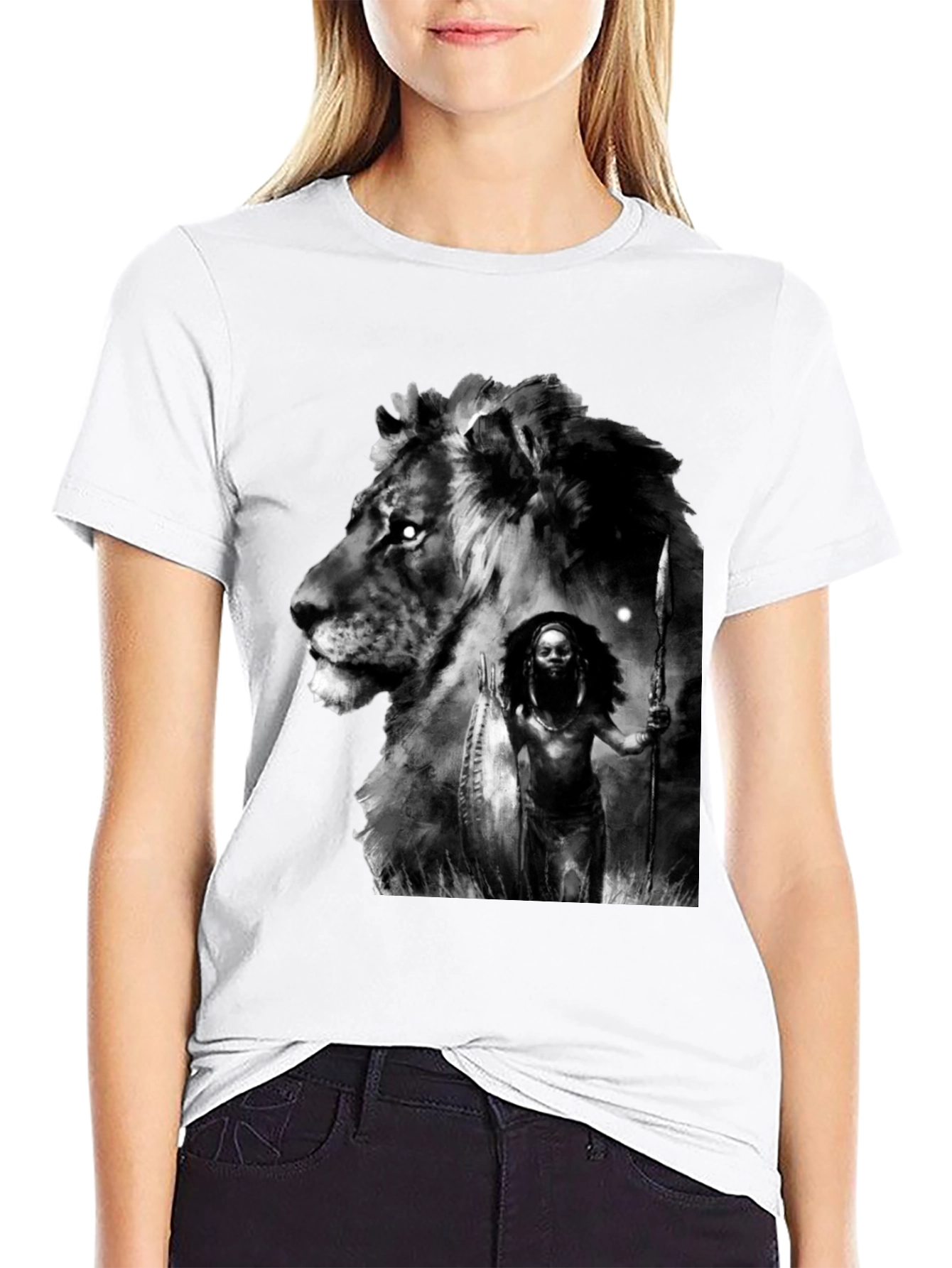 Black Lion Warrior Graphic Black T-Shirt view 9