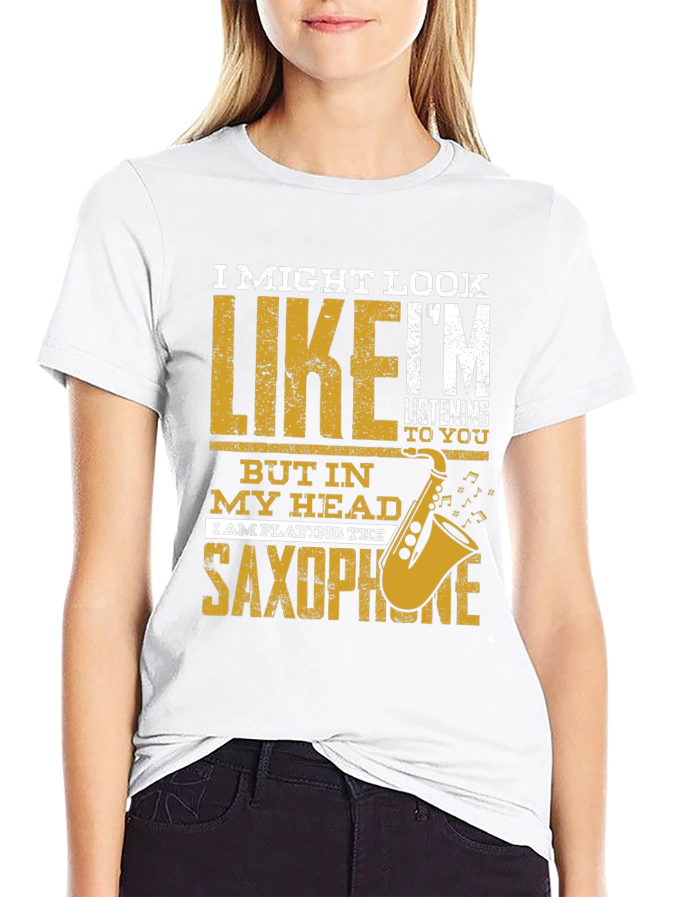 Black Saxophone Player T-Shirt: I Might Look Like I'm Listening view 9