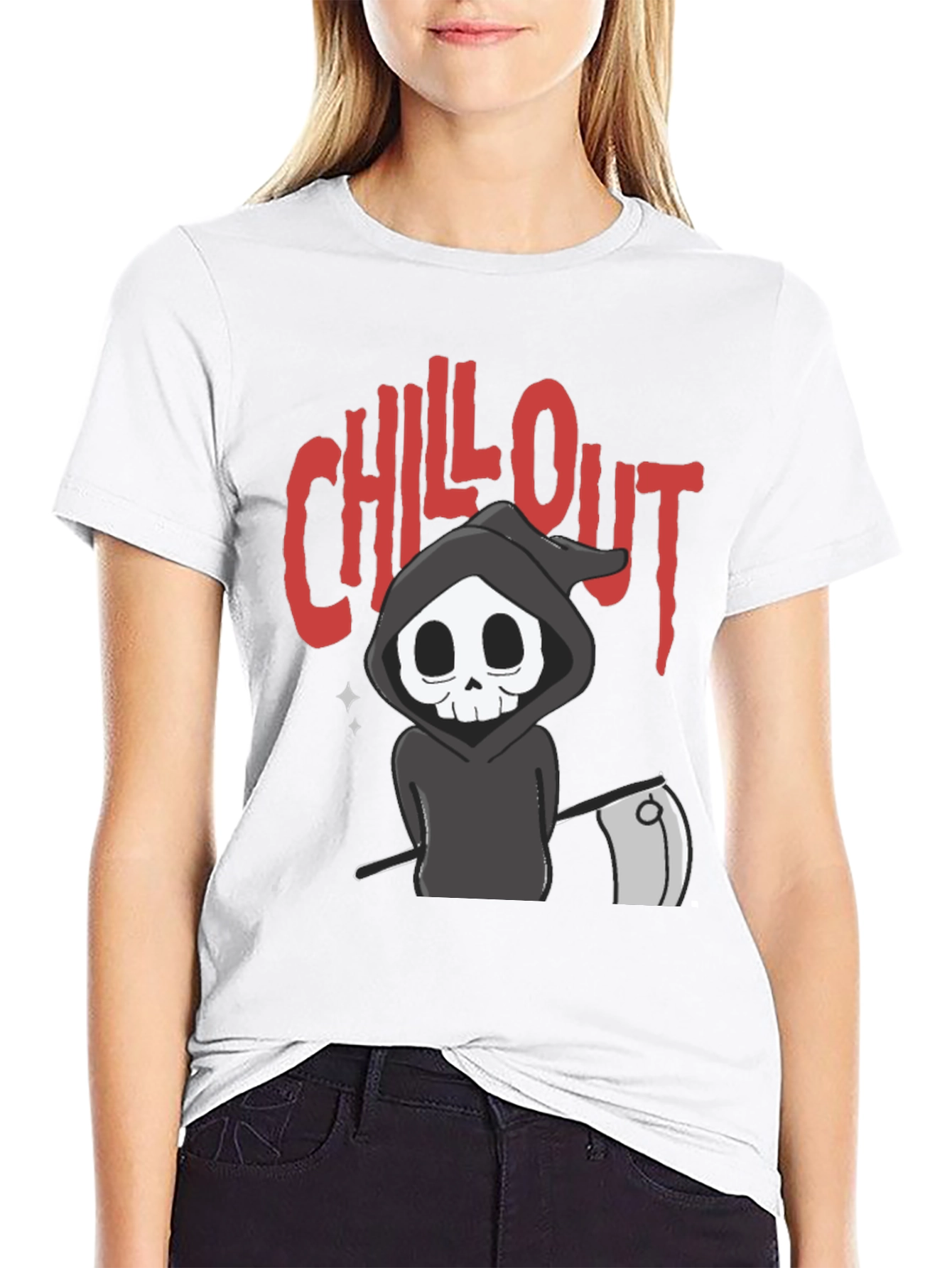 Black Chill Out Grim Reaper Graphic T-Shirt view 9