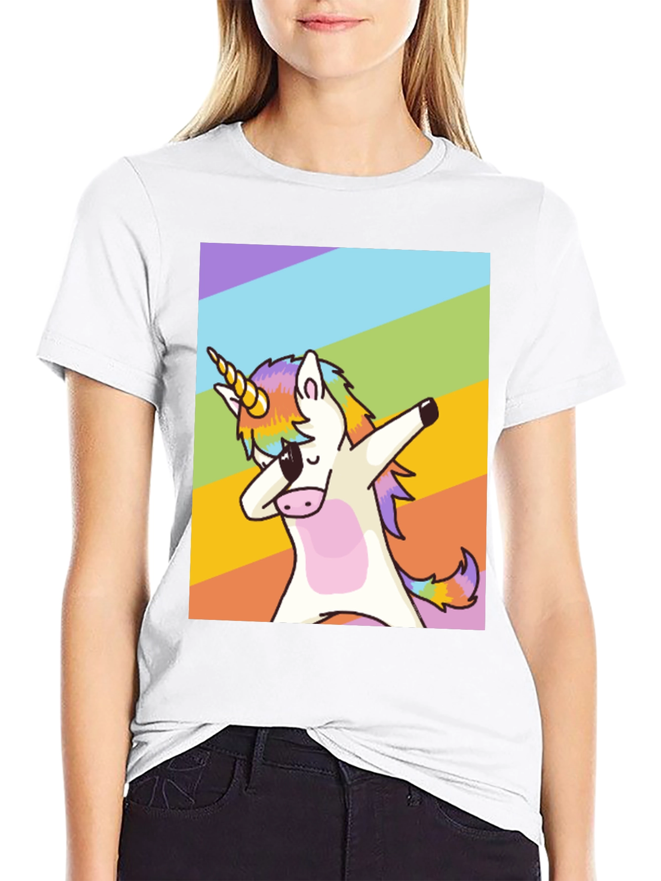 Black Dabbing Unicorn Rainbow T-Shirt - Fun & Unique Style view 9