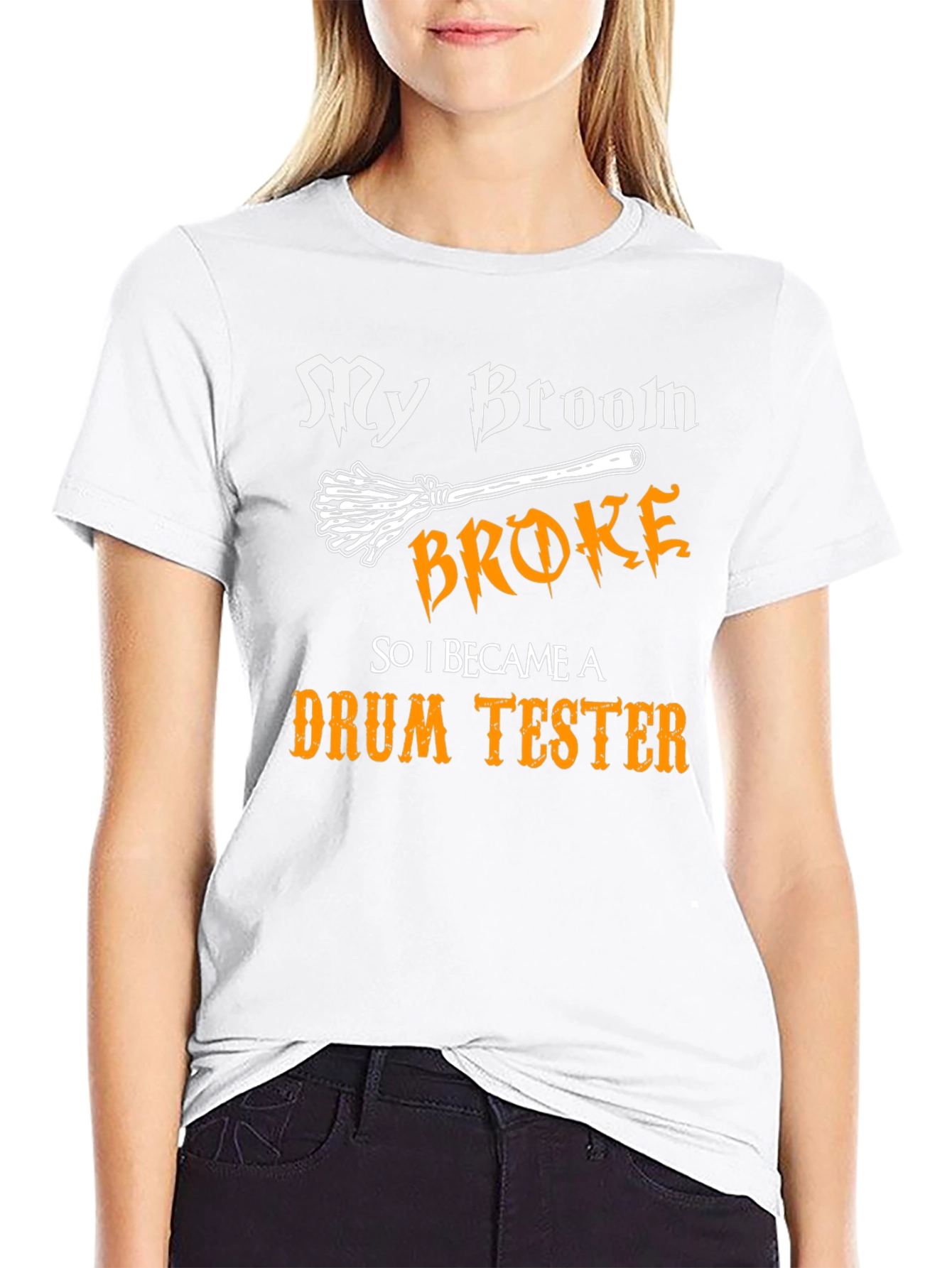 Black My Broom Broke Drum Tester Graphic Tee view 9