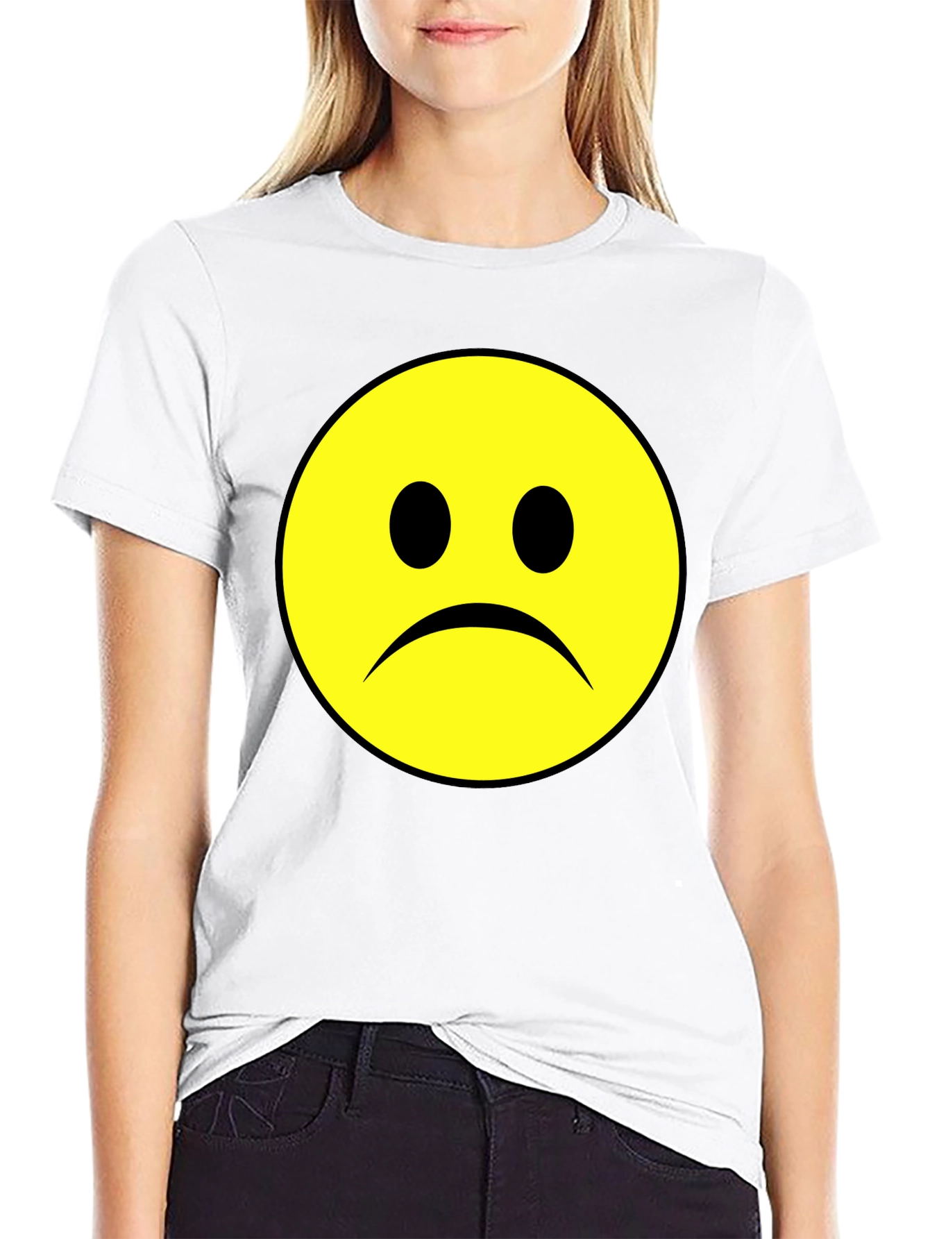 Black Sad Face Graphic Tee - Black Cotton T-Shirt view 9