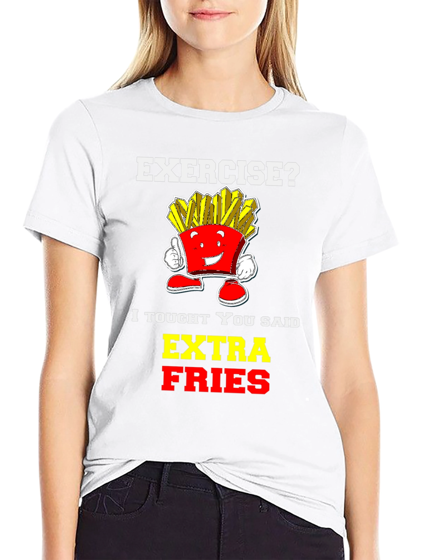 Black Funny Extra Fries Graphic T-Shirt view 9