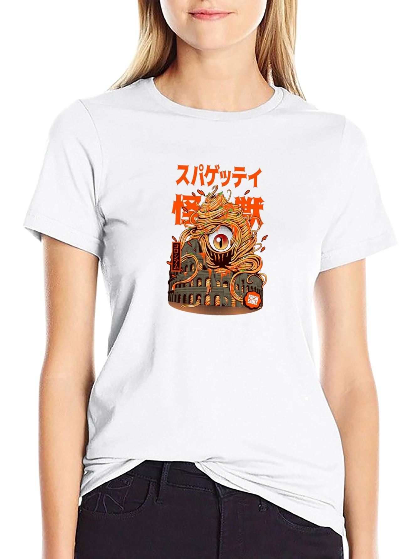 Black Spaghetti Monster Graphic T-Shirt - Colosseum Design view 9