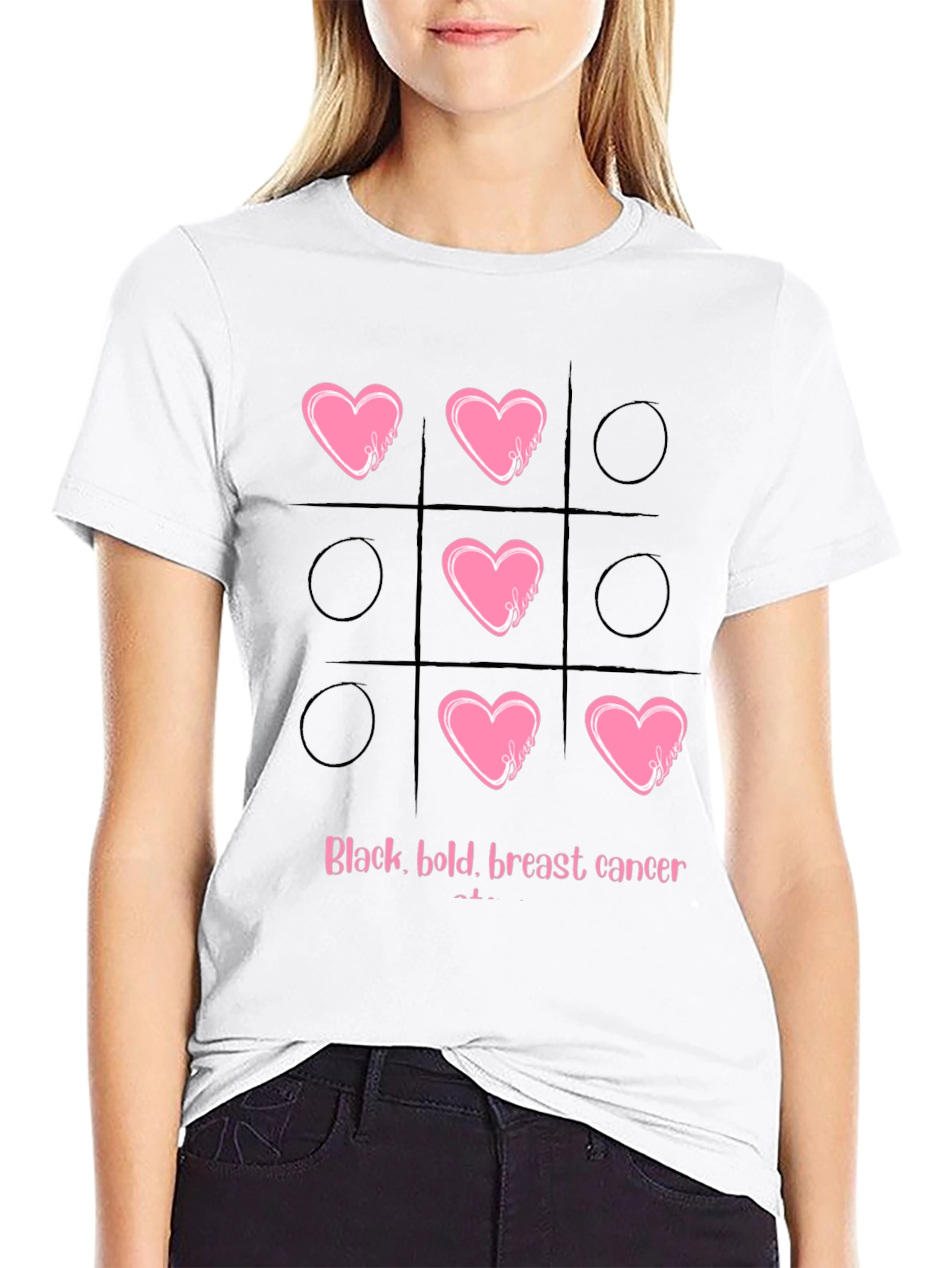 Black Breast Cancer Tic-Tac-Toe T-Shirt view 9