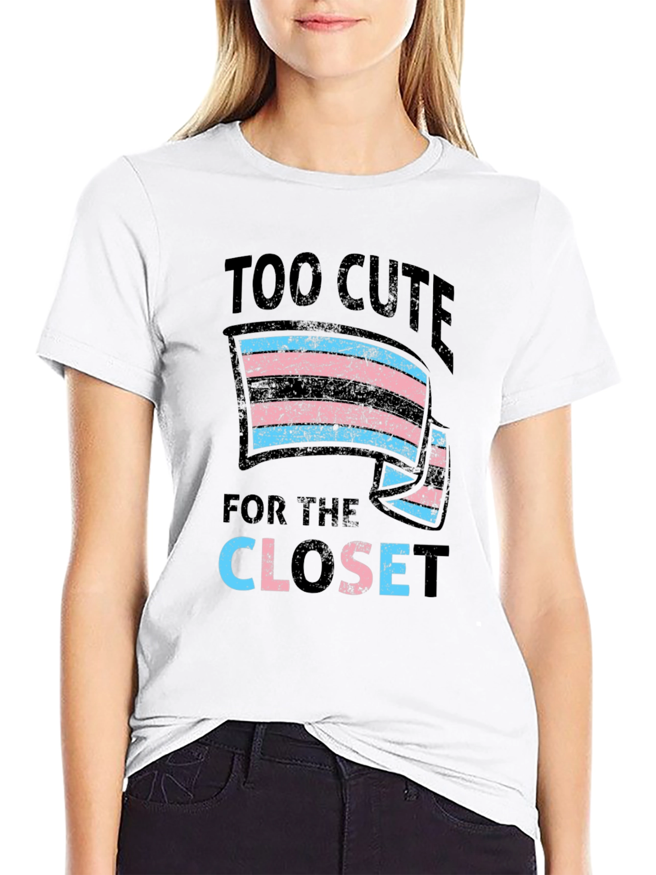 Black Too Cute for the Closet Transgender Pride T-Shirt view 9