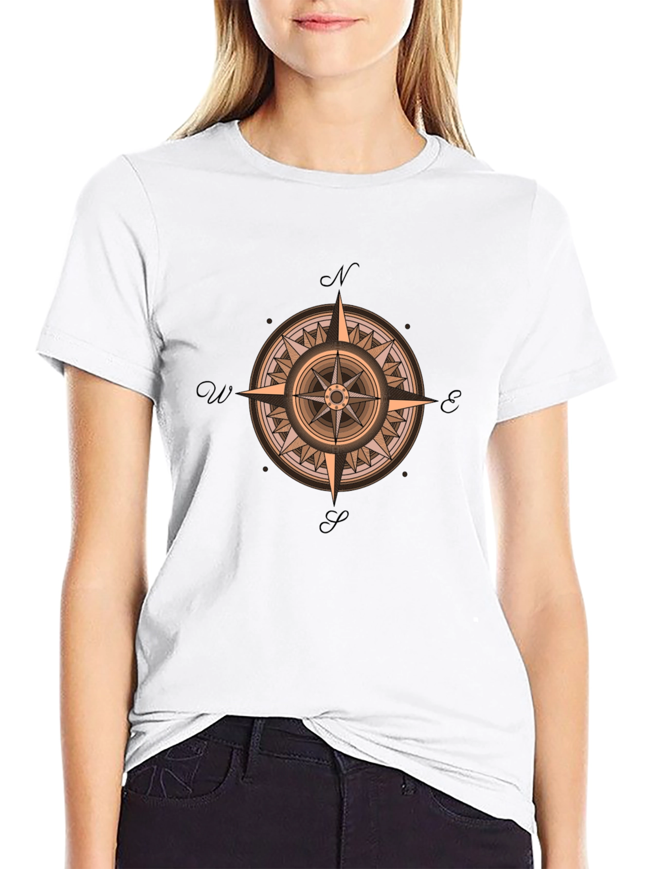 Black Compass Rose Graphic Print Crew Neck T-Shirt view 9