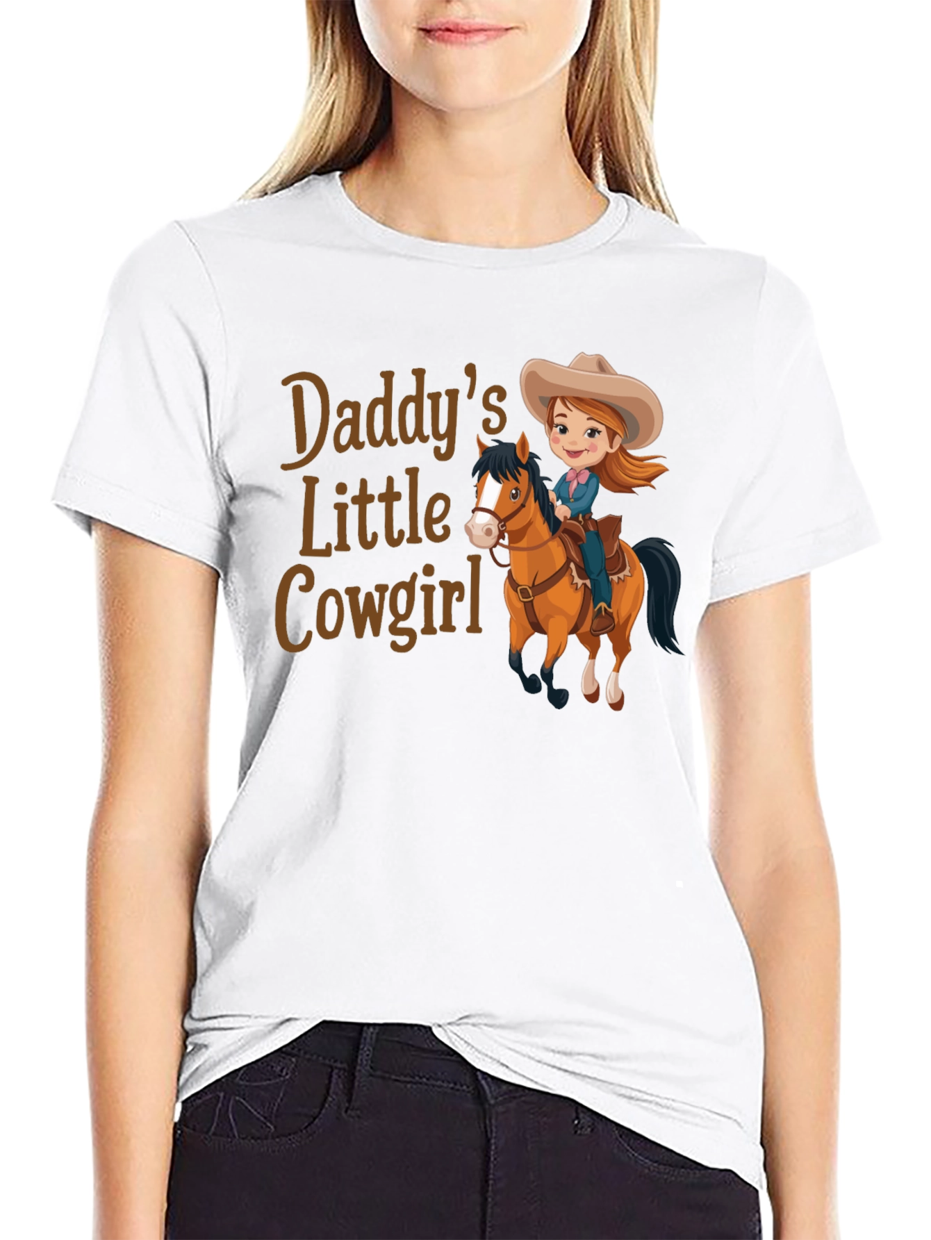 Black Daddy's Little Cowgirl T-Shirt Cute Horse Design view 9