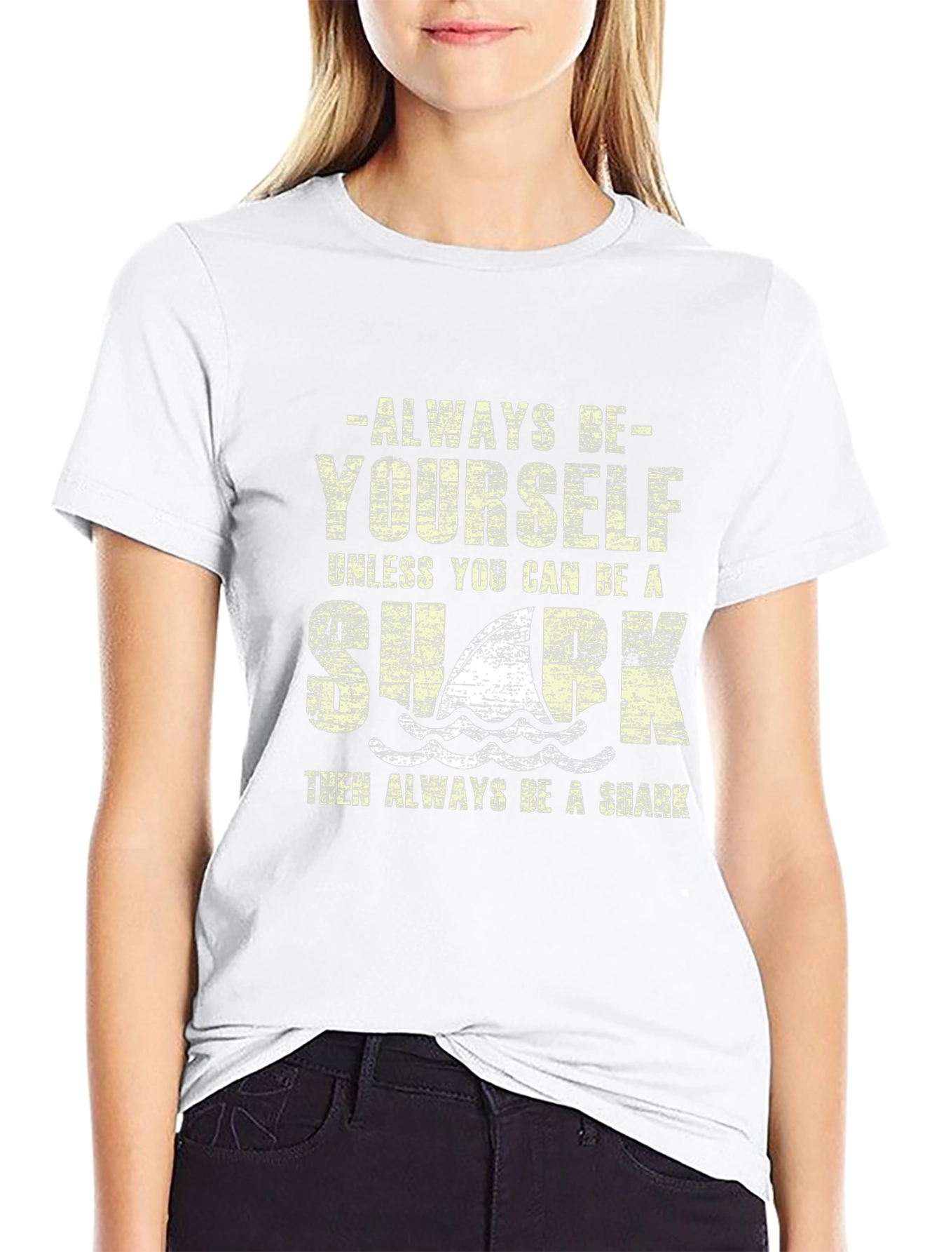 Black Always Be Yourself Shark Graphic T-Shirt view 9