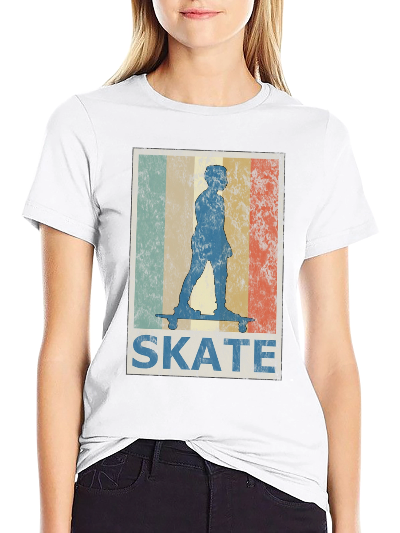 Black Retro Skate T-Shirt - Vintage Skateboarder Design view 9
