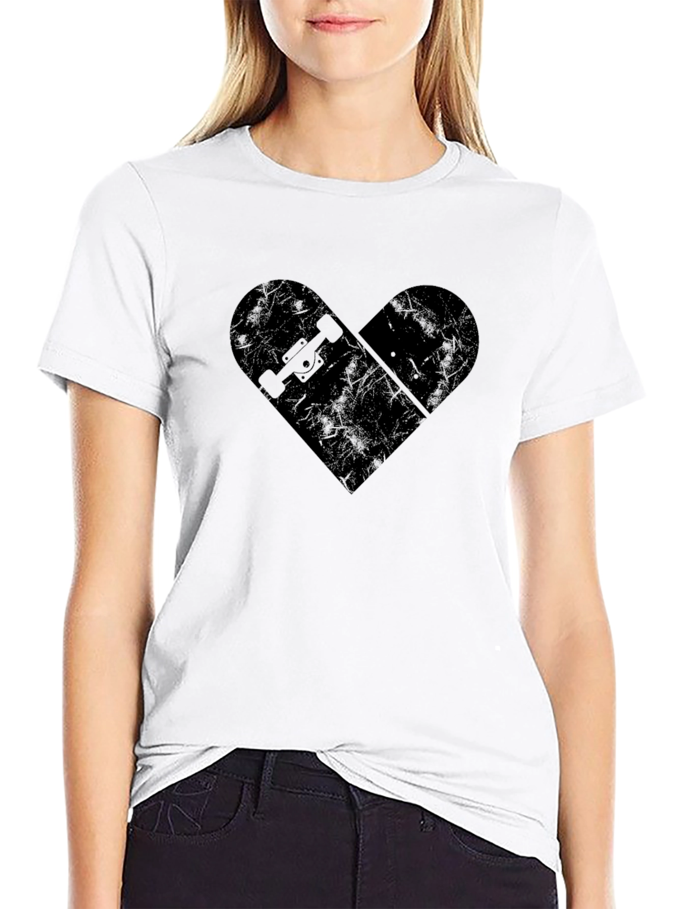 Black Skateboard Heart Graphic T-Shirt - Black view 9