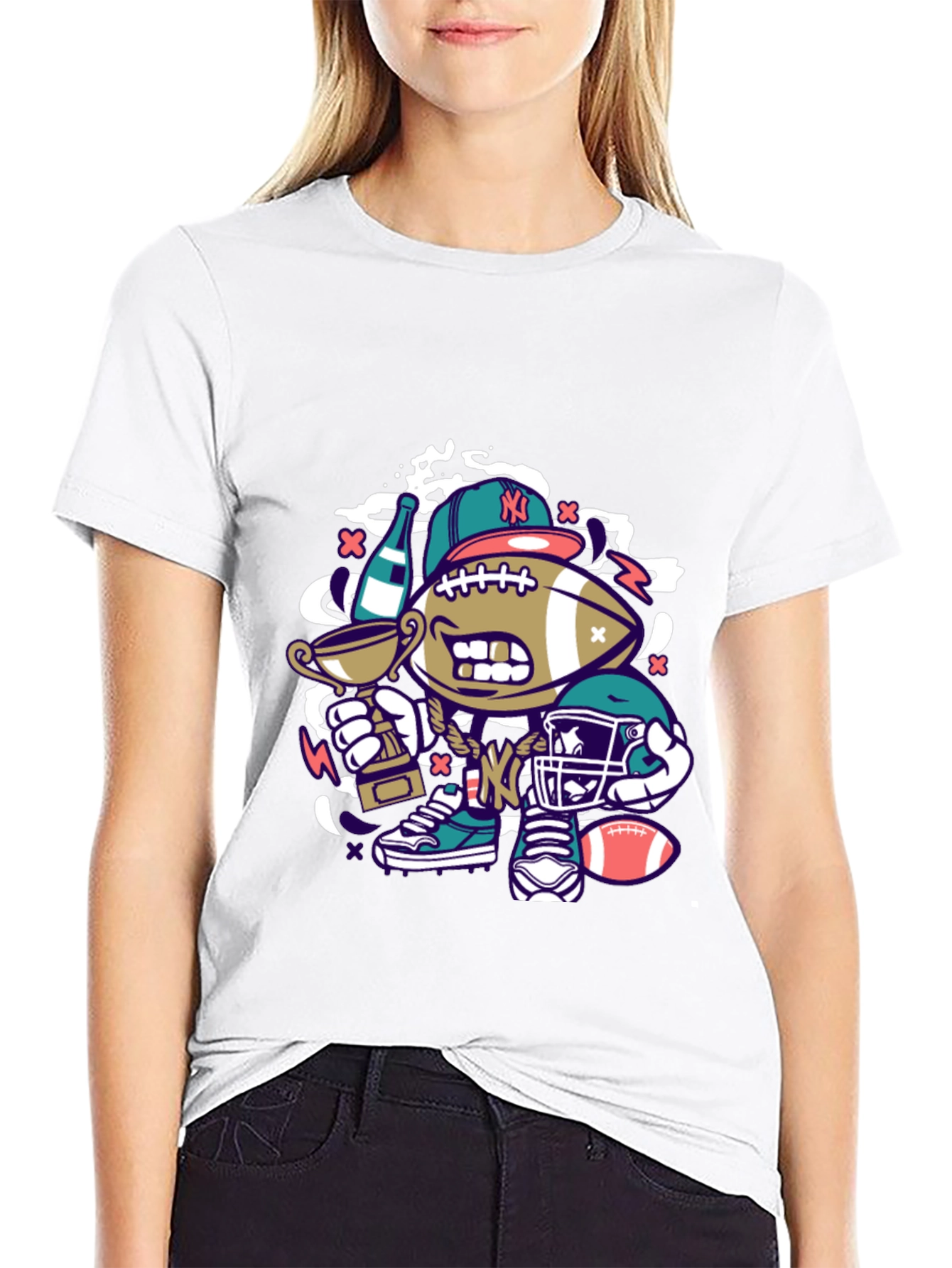 Black Cartoon Football Graphic Tee view 9