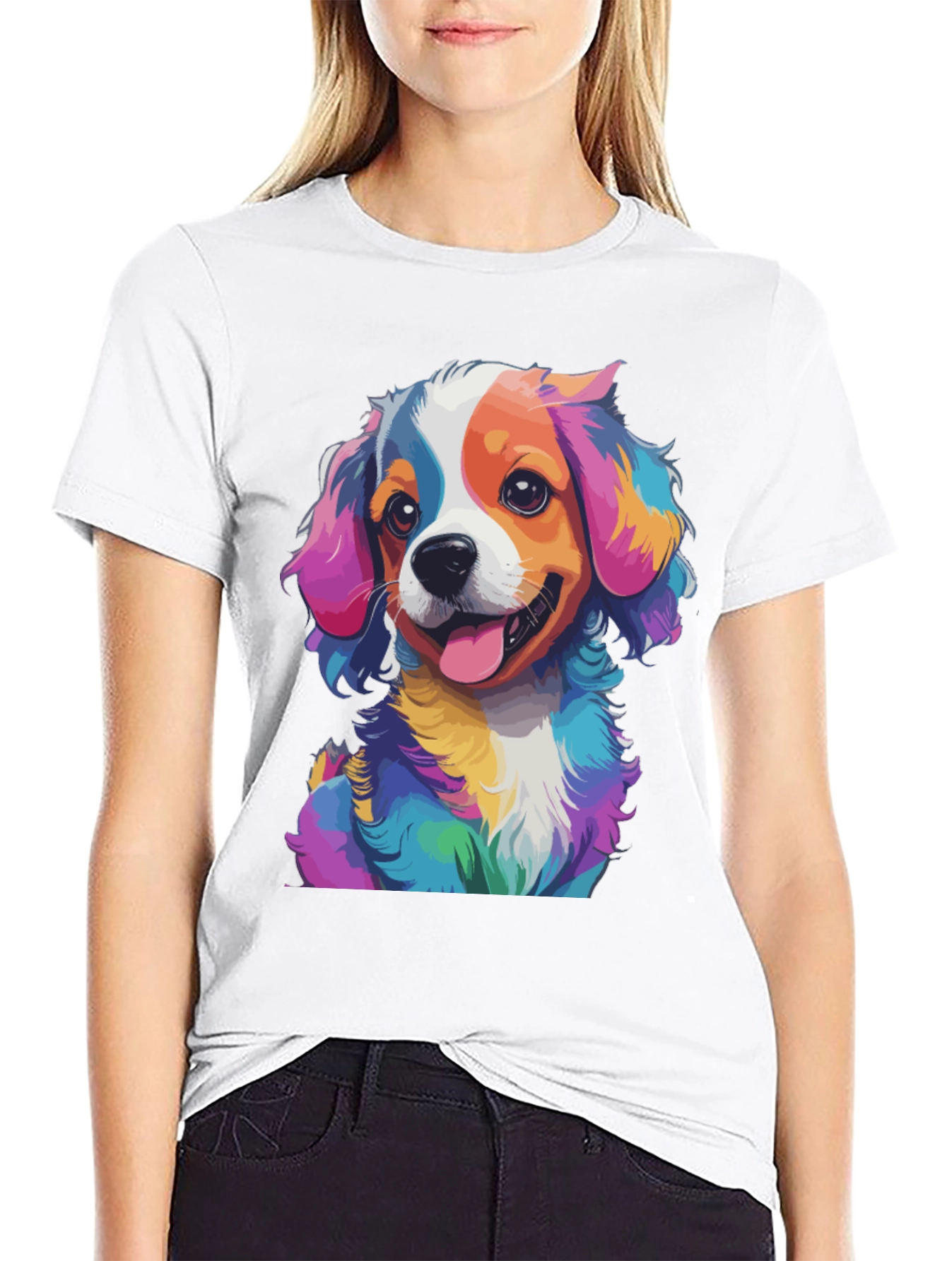Black Colorful Dog Graphic Tee - Men's Black T-Shirt view 9