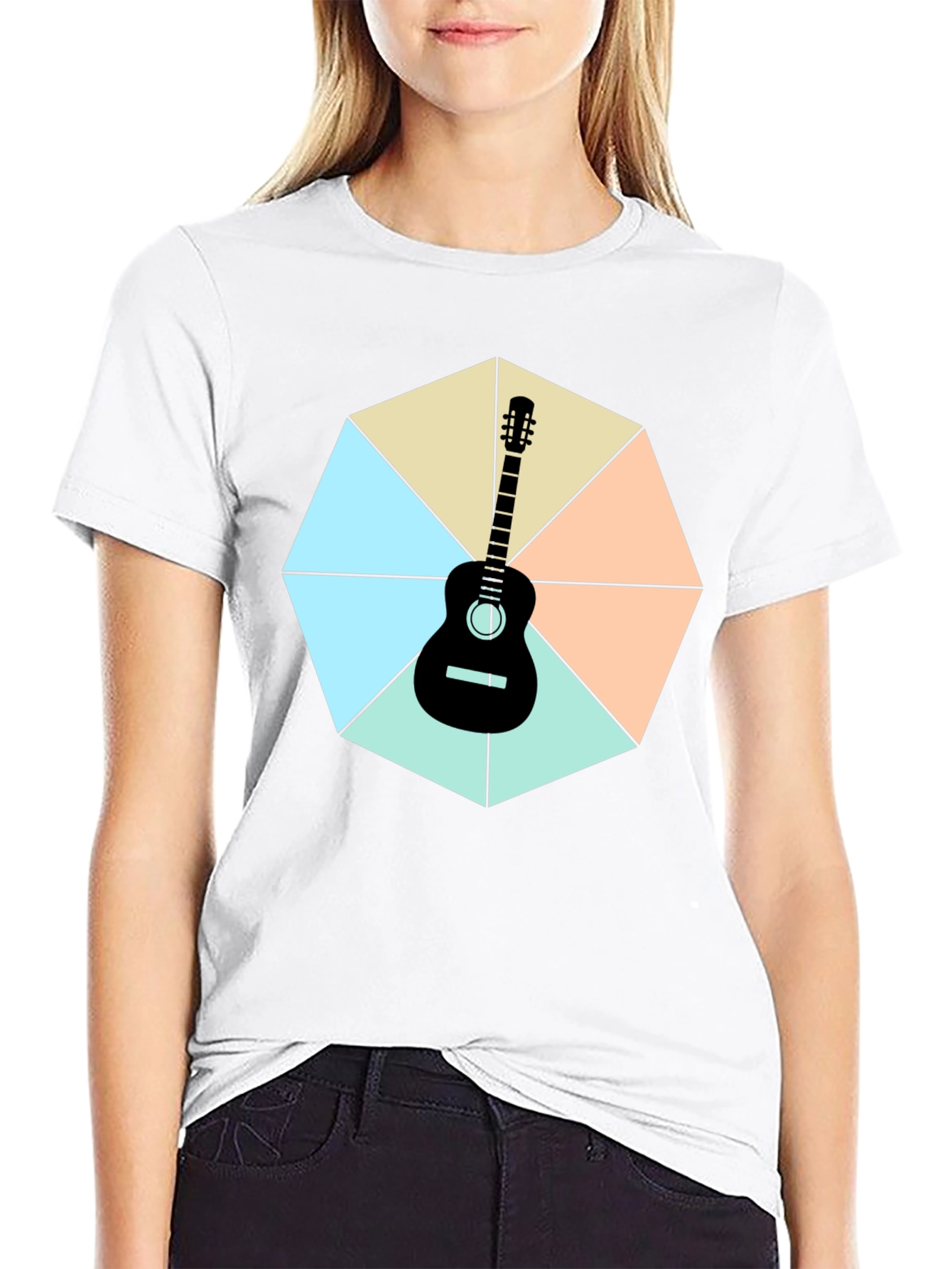 Black Guitar Geometric Graphic Tee view 9