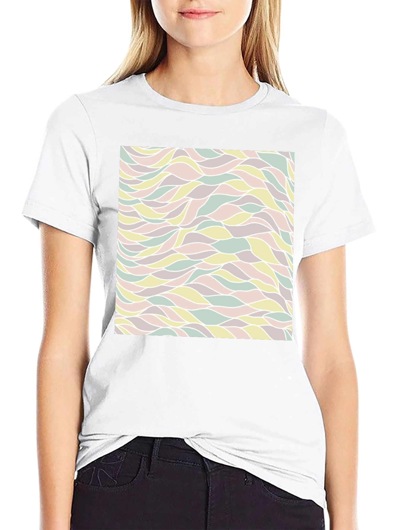 Black Abstract Wave Pattern Black T-Shirt view 9