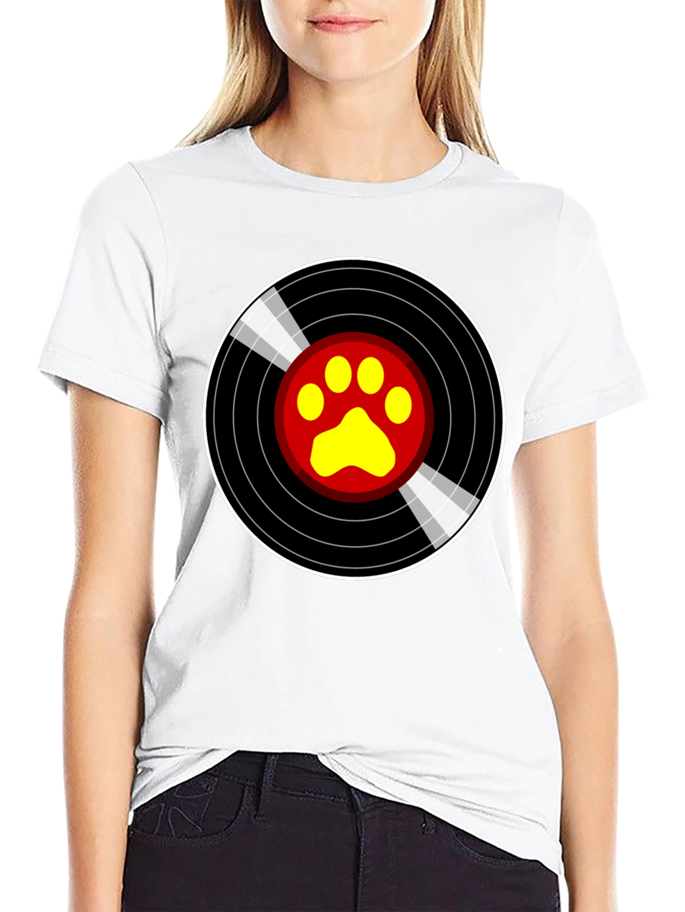 Black Vinyl Paw Print T-Shirt - Music Loving Pet Owner view 9