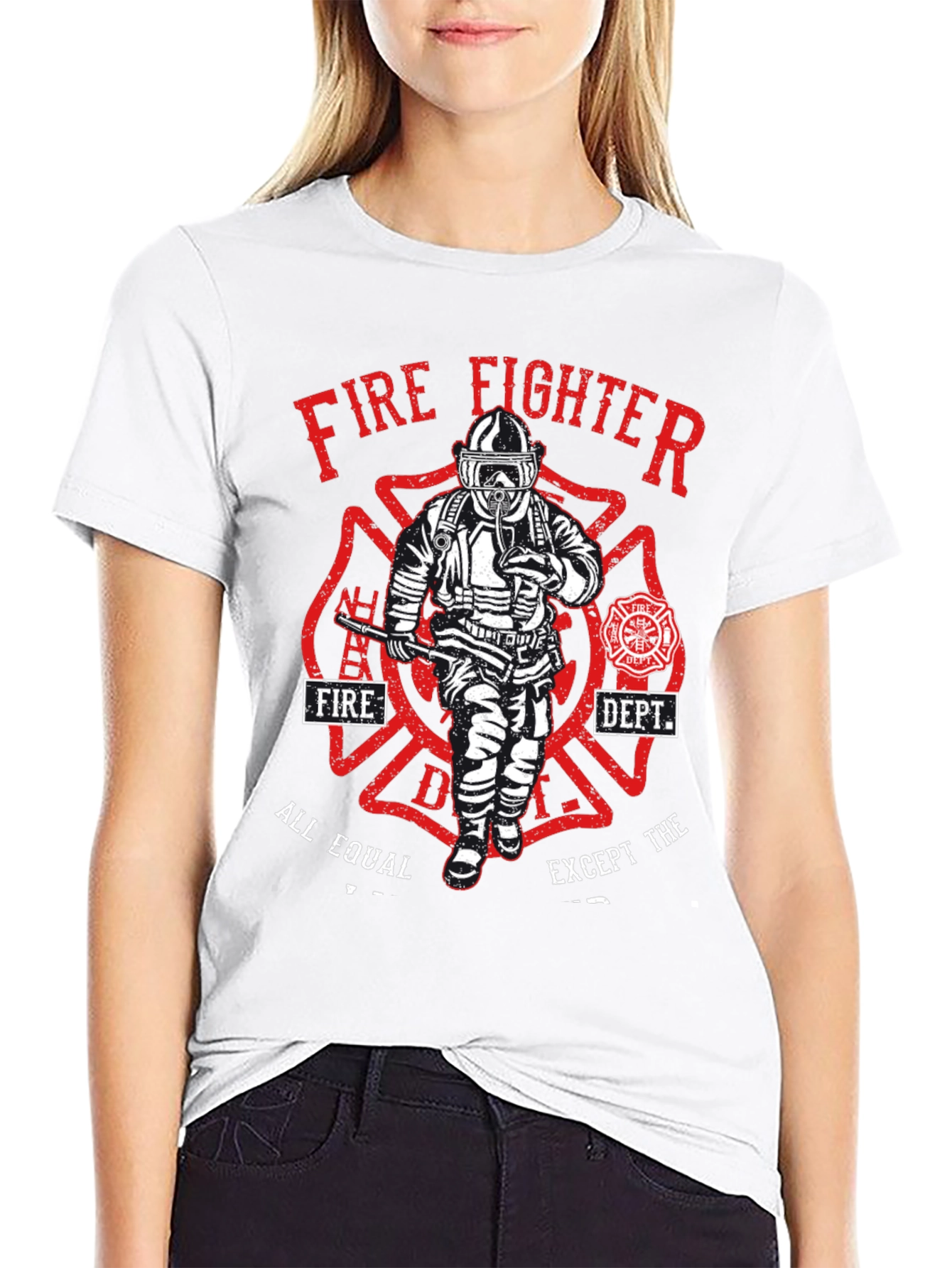 Black Firefighter Graphic T-Shirt - All Equal Except view 9