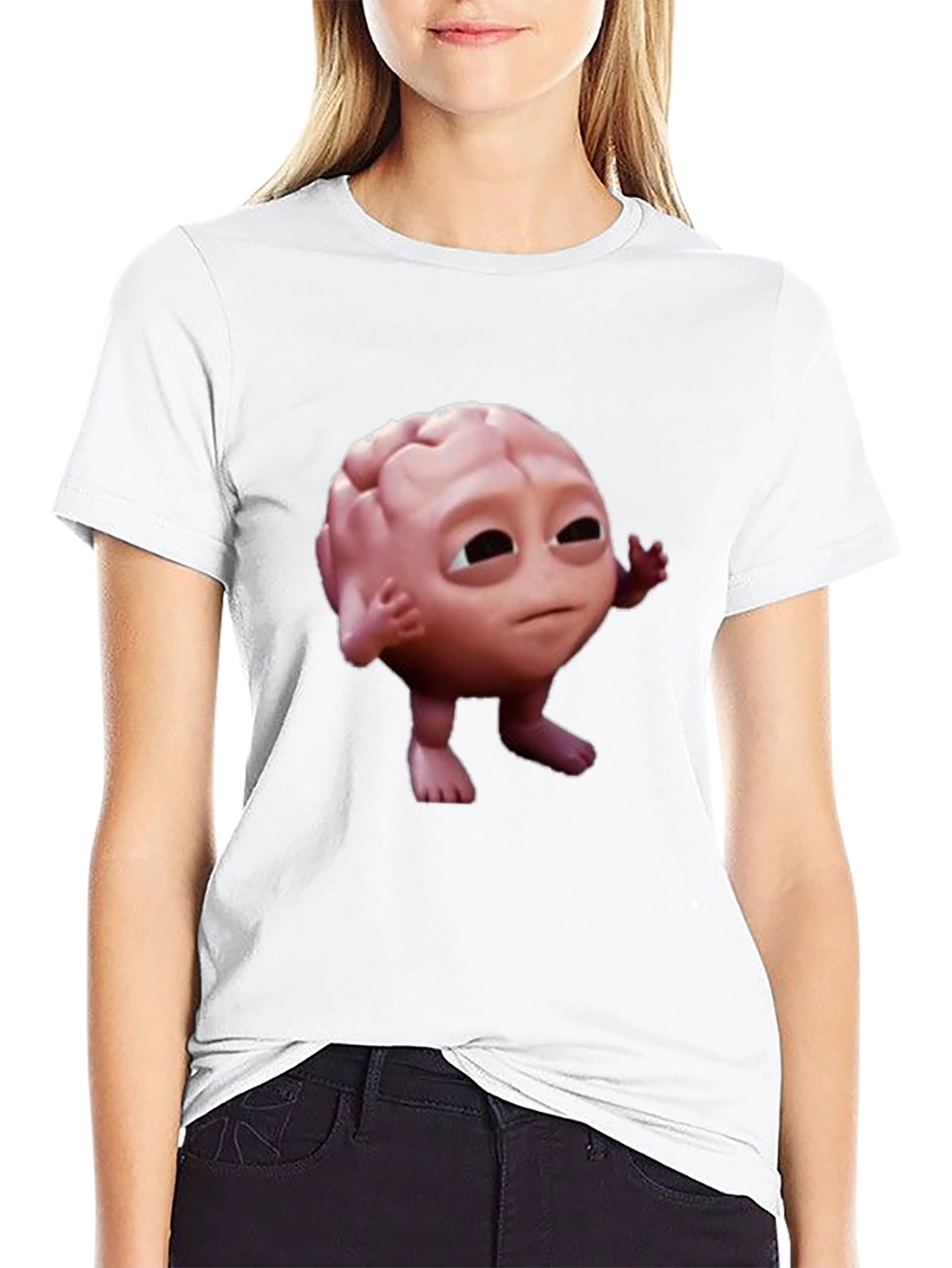 Black Funny Brain Character Black T-Shirt view 9