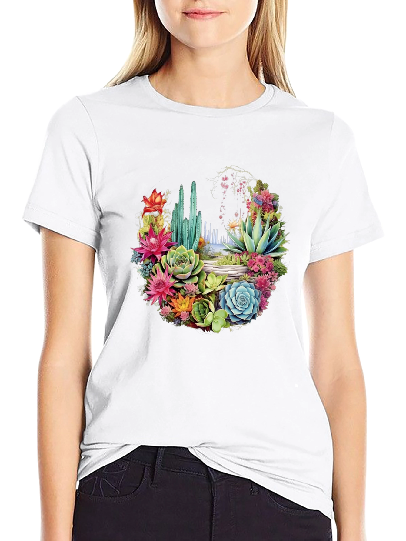 Black Floral Cactus Graphic Tee view 9