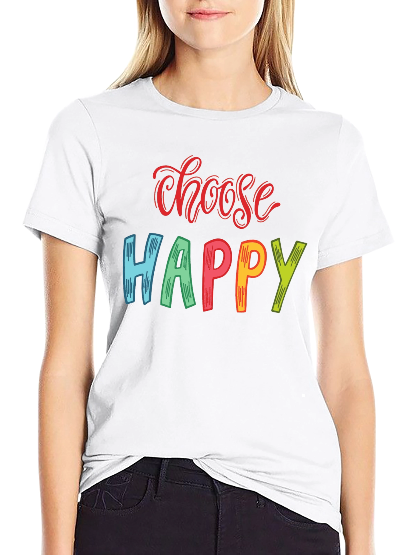 Black Choose Happy Graphic Print T-Shirt view 9