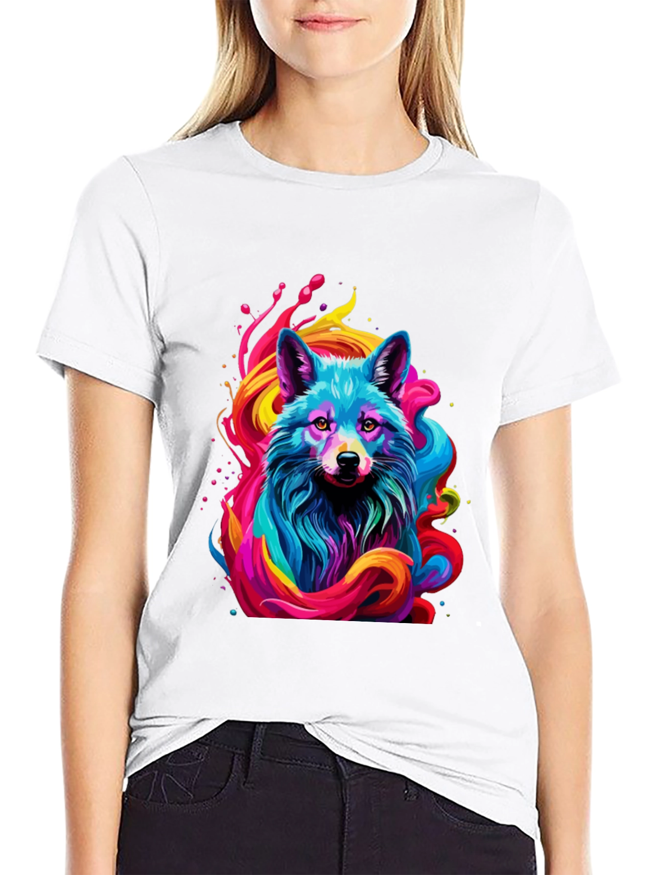 Black Vibrant Fox Graphic Black Tee view 9