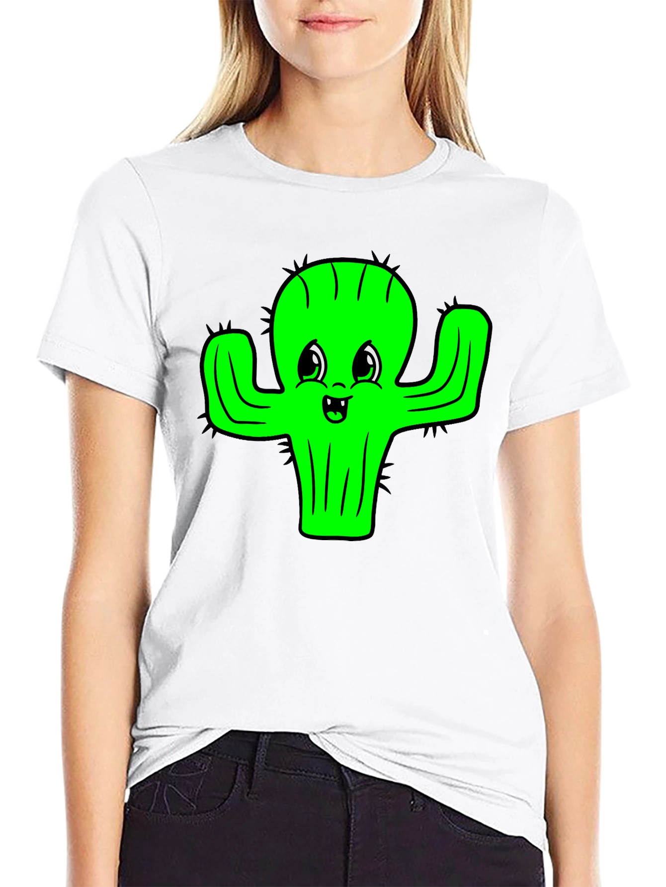 Cute Cactus Graphic Tee - Black Cotton T-Shirt - 9