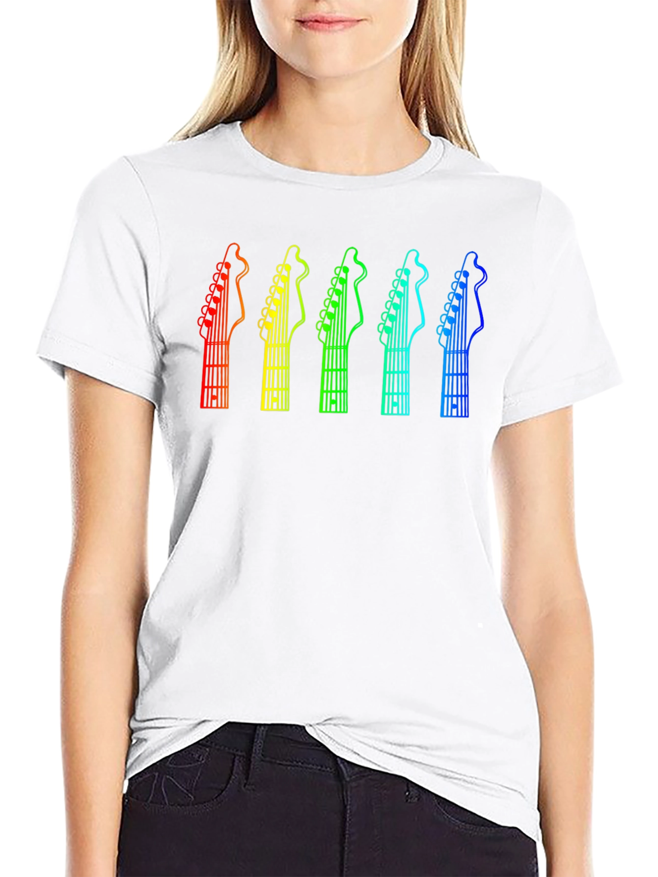 Black Rainbow Guitar Headstock T-Shirt - Music Lover Tee view 9