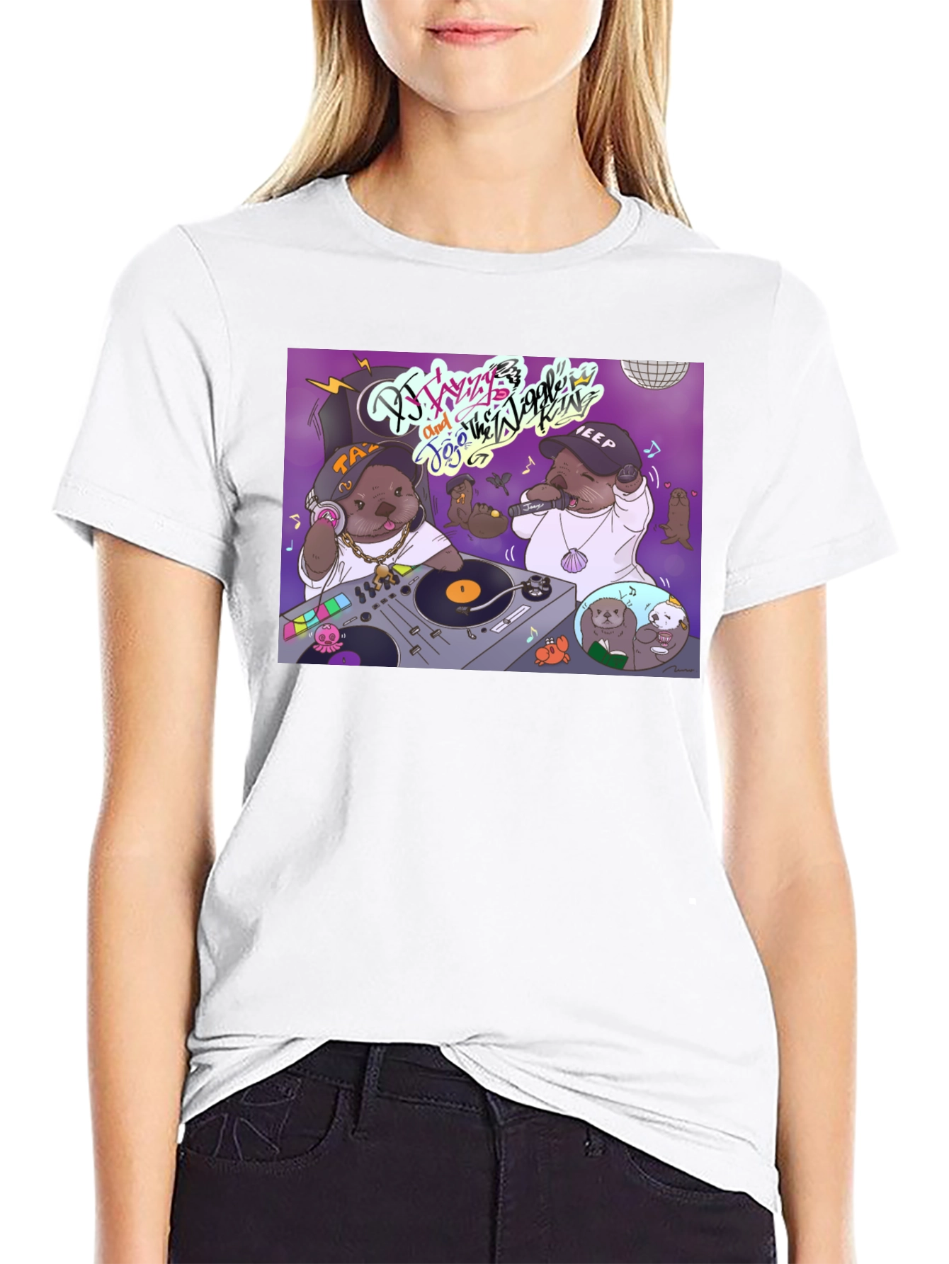 Black DJ Otter Hip Hop Graphic T-Shirt view 9