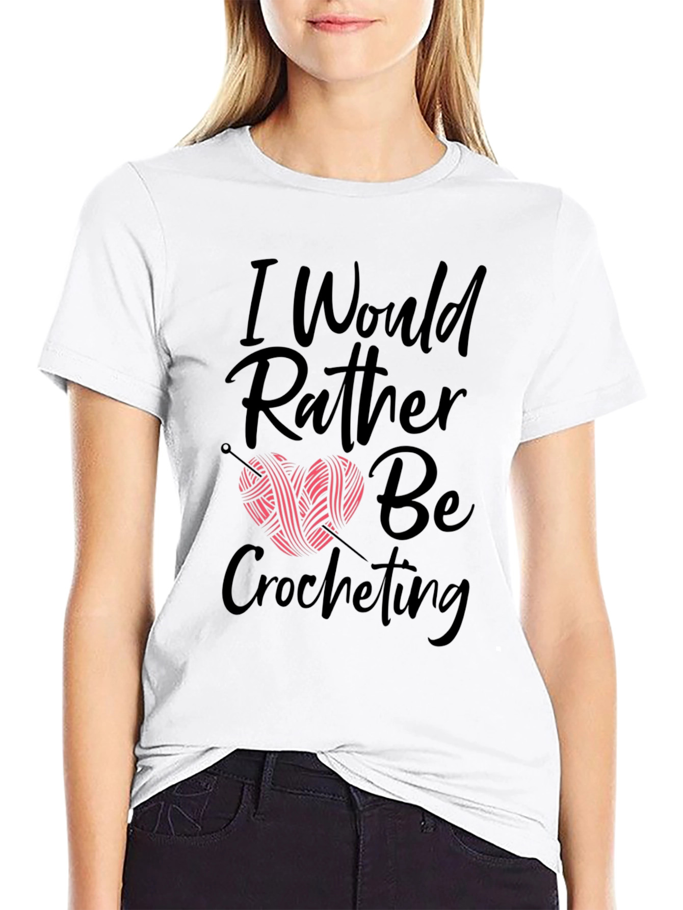 Black Crochet Lover's T-Shirt - I Would Rather Be Crocheting view 9