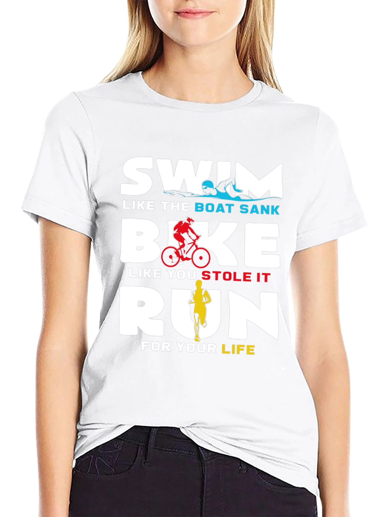 Black Swim Bike Run T-Shirt - Triathlon Training Tee view 9