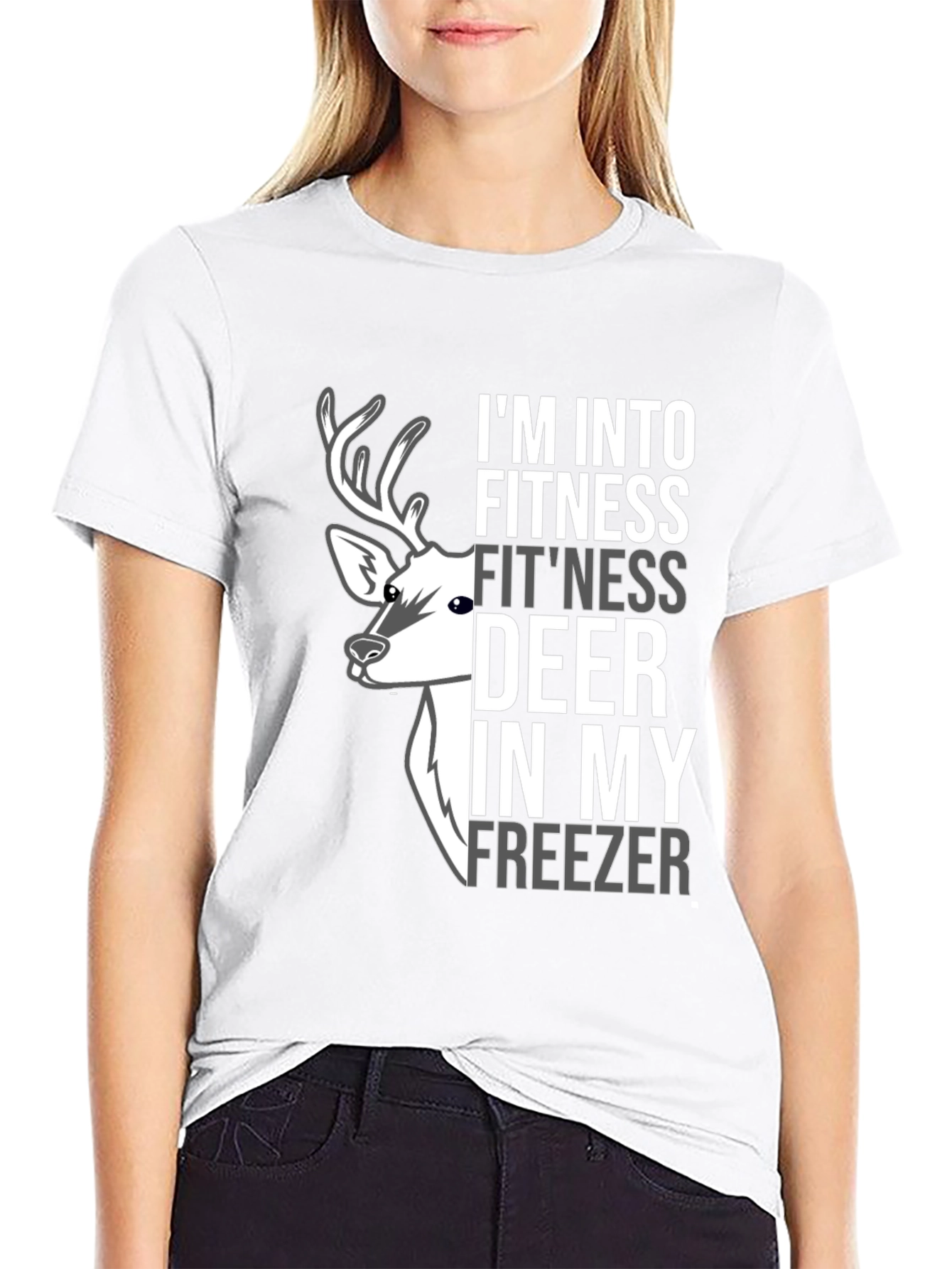 Black Fitness Deer Freezer Novelty Graphic Tee view 9