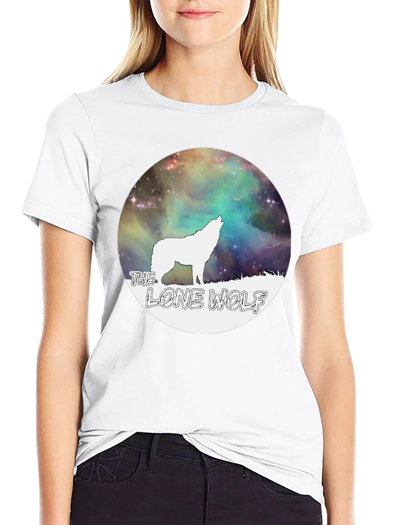 Black Lone Wolf Graphic Tee - Galaxy Design Black T-Shirt view 9